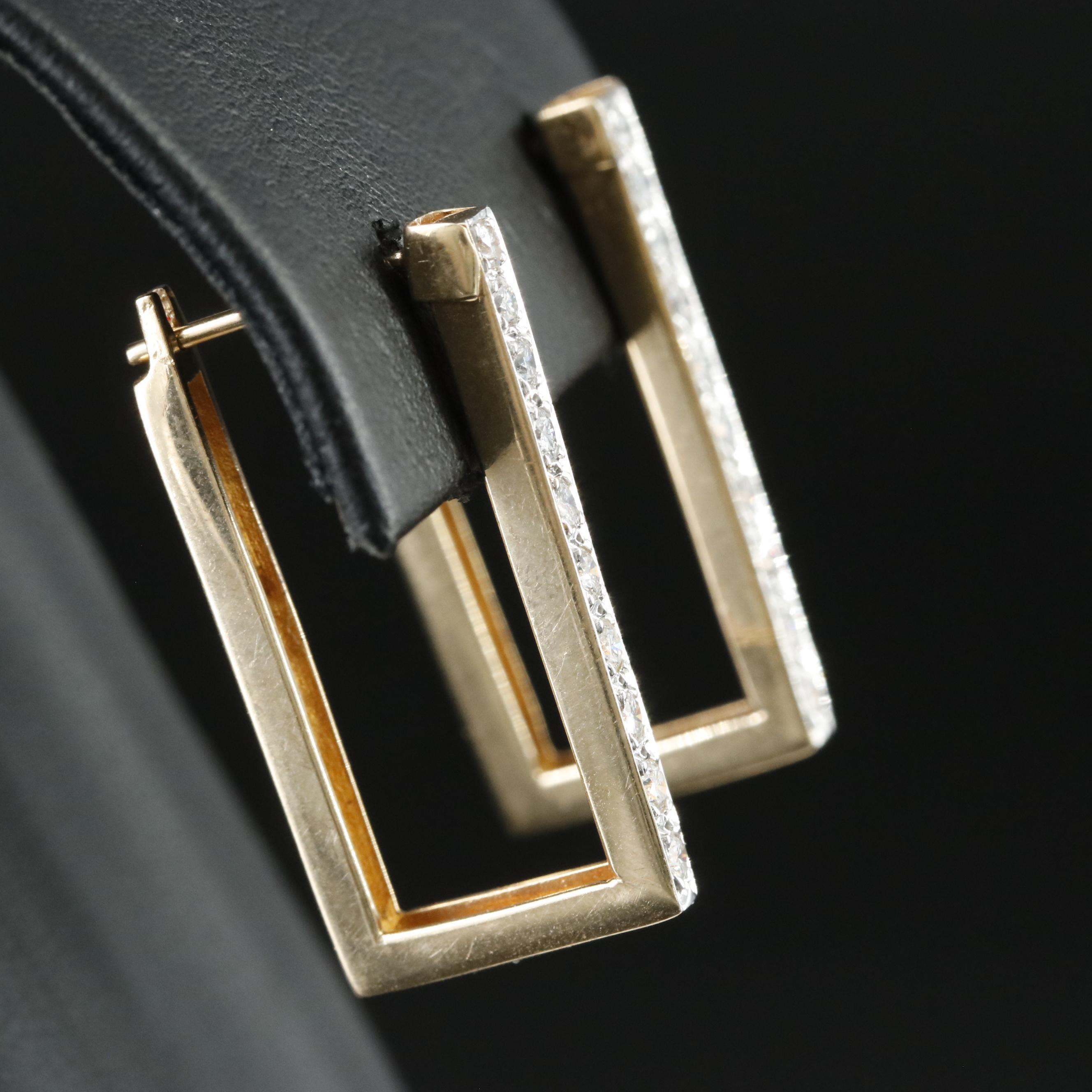 14K 0.75 CTW Diamond Rectangular Hoop Earrings