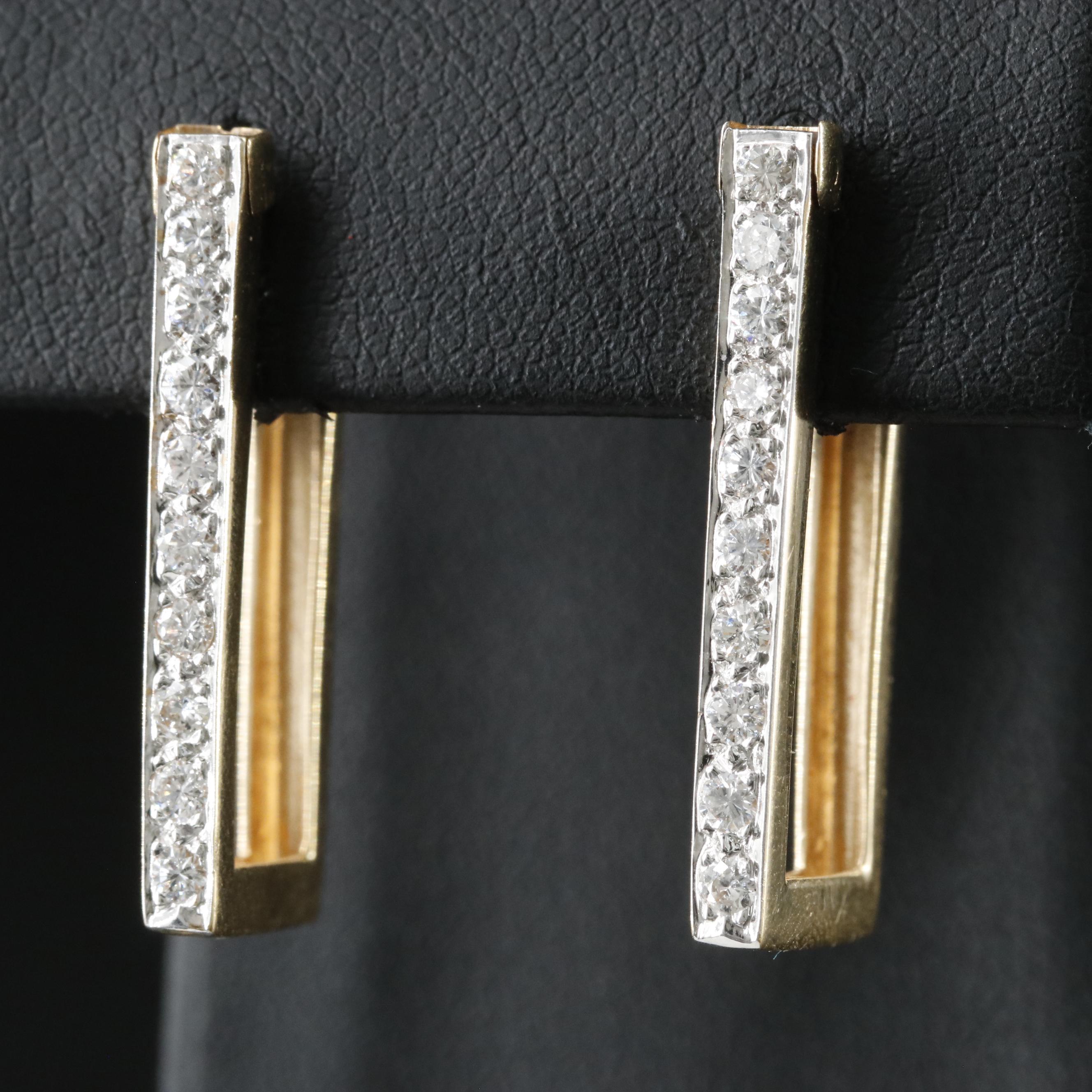 14K 0.75 CTW Diamond Rectangular Hoop Earrings
