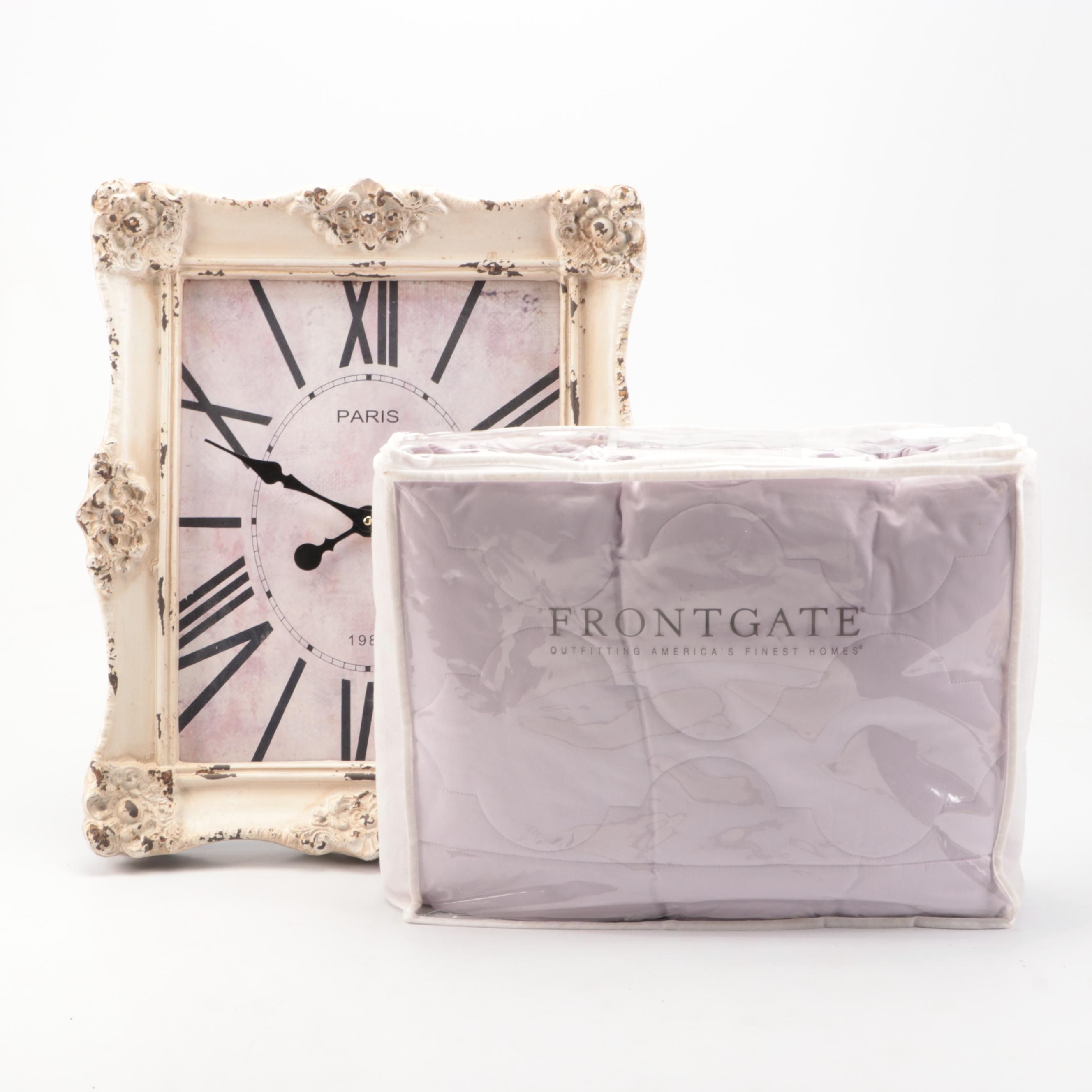 Frontgate Queen Size Down Blanket in Lavender with Parisian Inspired Clock