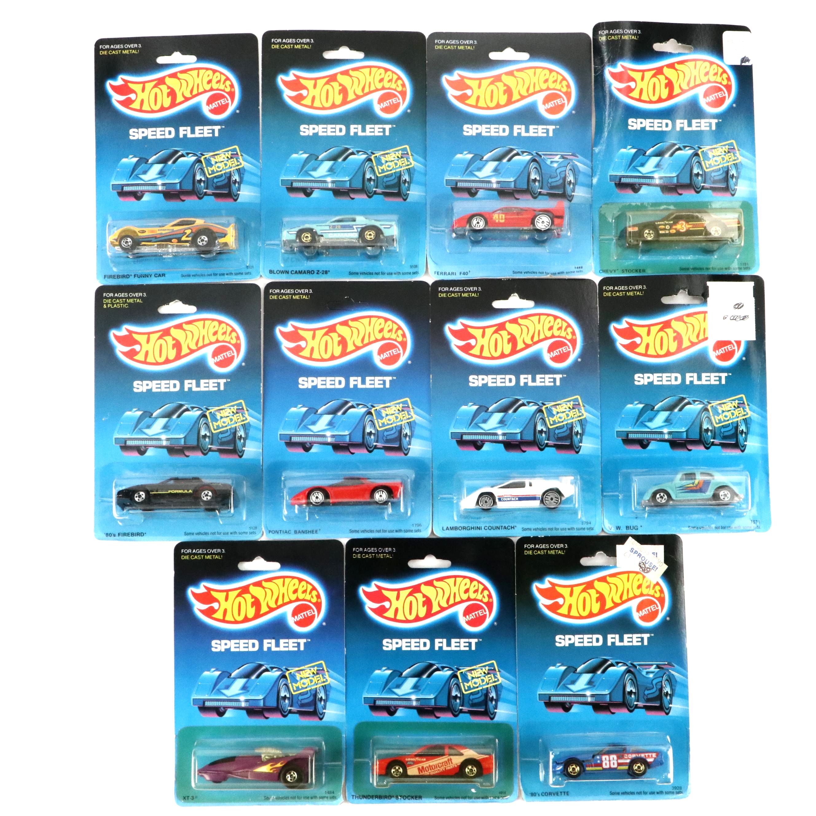 Hot Wheels "Ferrari F40" and More Speed Fleet Blue Back Toy Cars, 1988