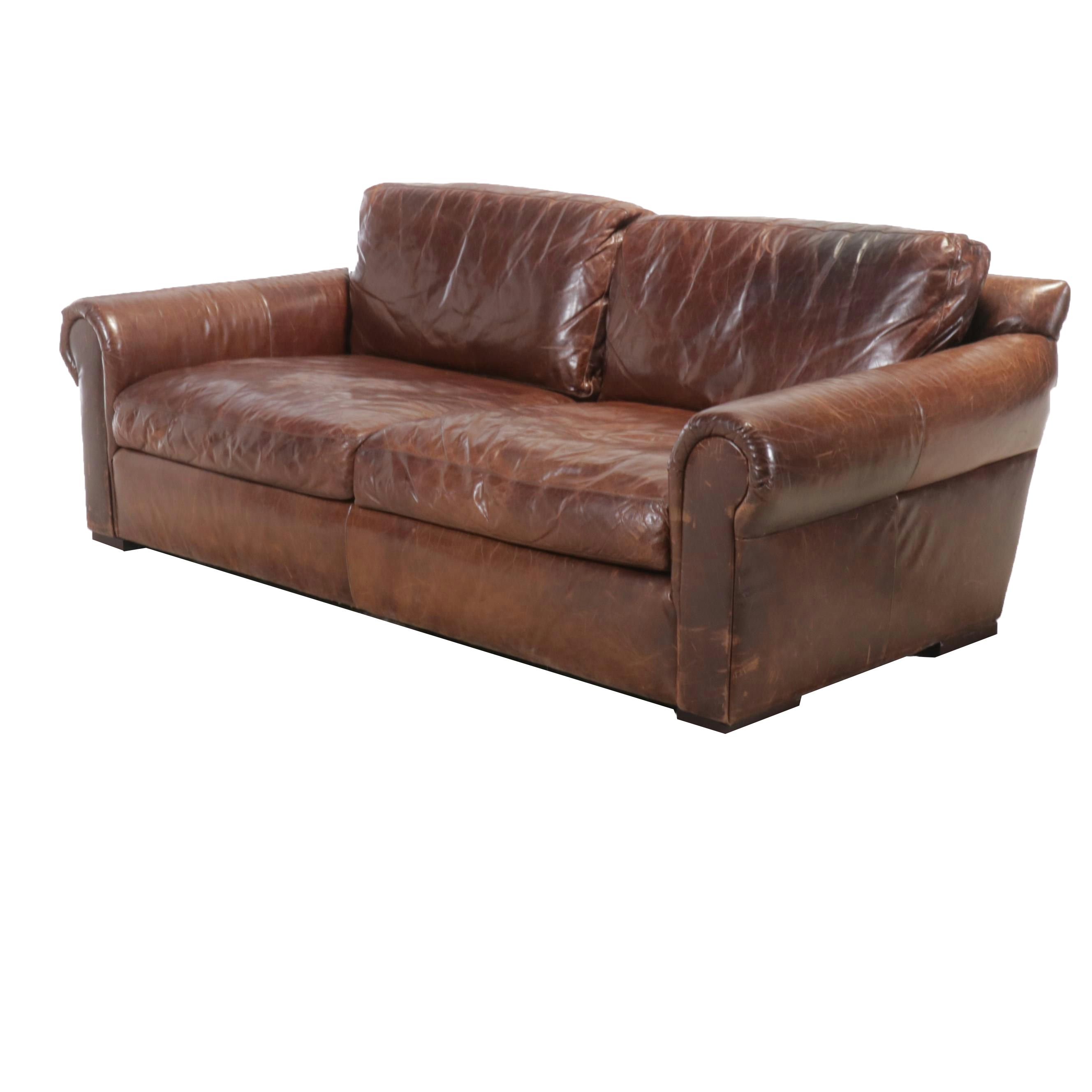 Contemporary Brown Leather Loveseat