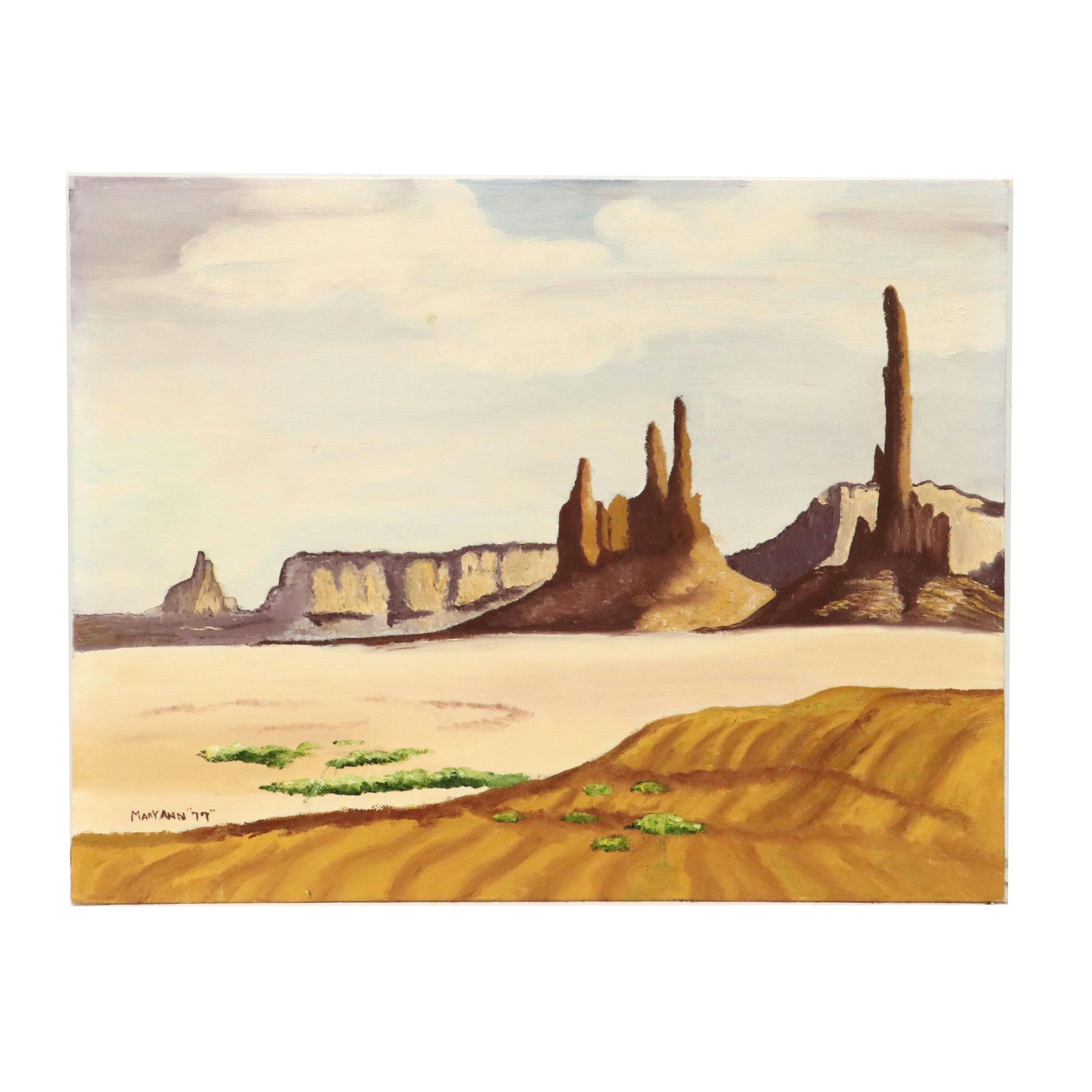 Desert Landscape Oil Painting "Monument Valley," 1977