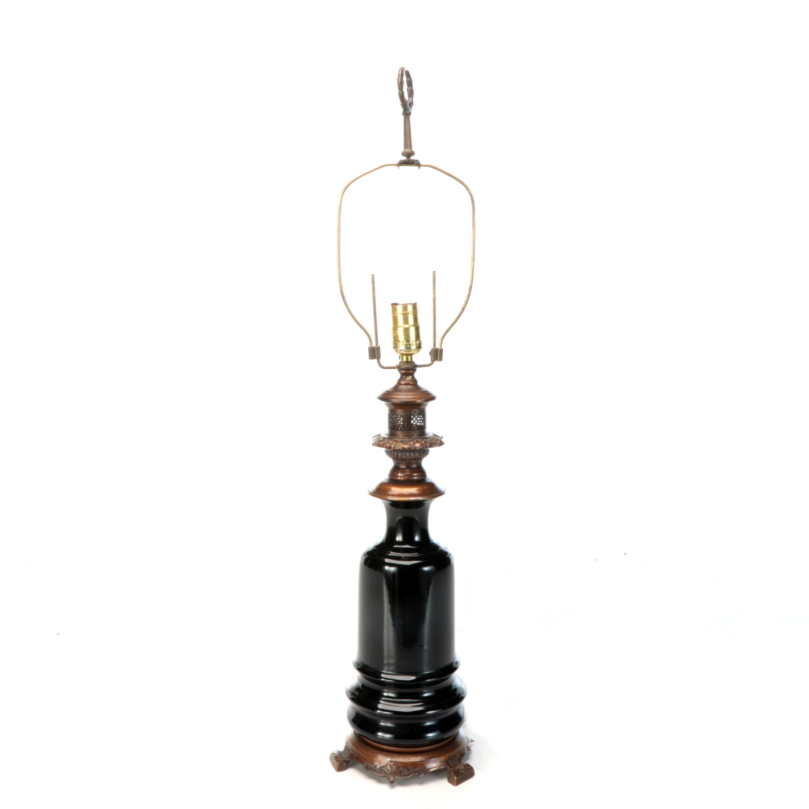 French Black Porcelain Oil Lamp Style Table Lamp