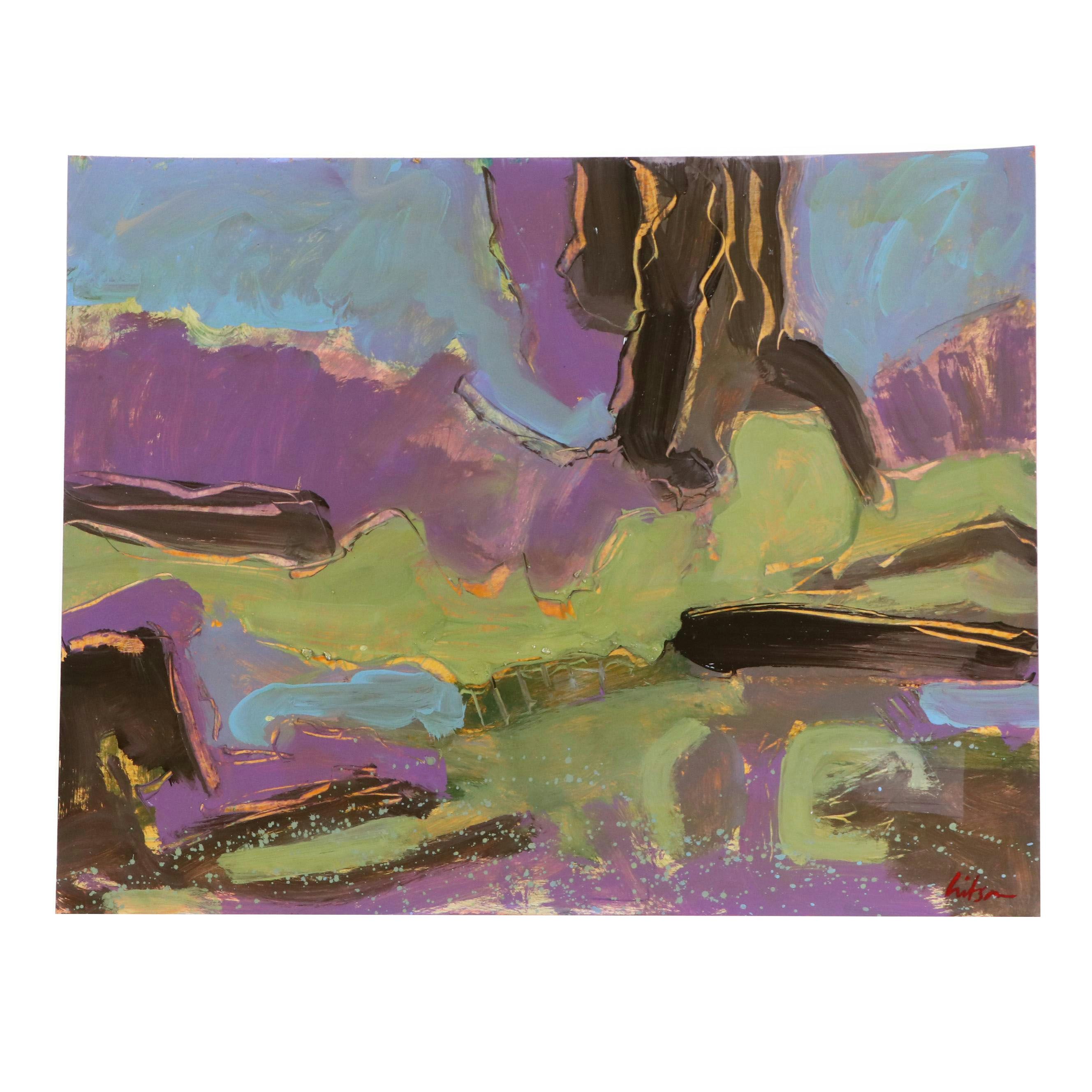 Harry Hilson Expressionist Landscape Acrylic Painting, Late 20th Century