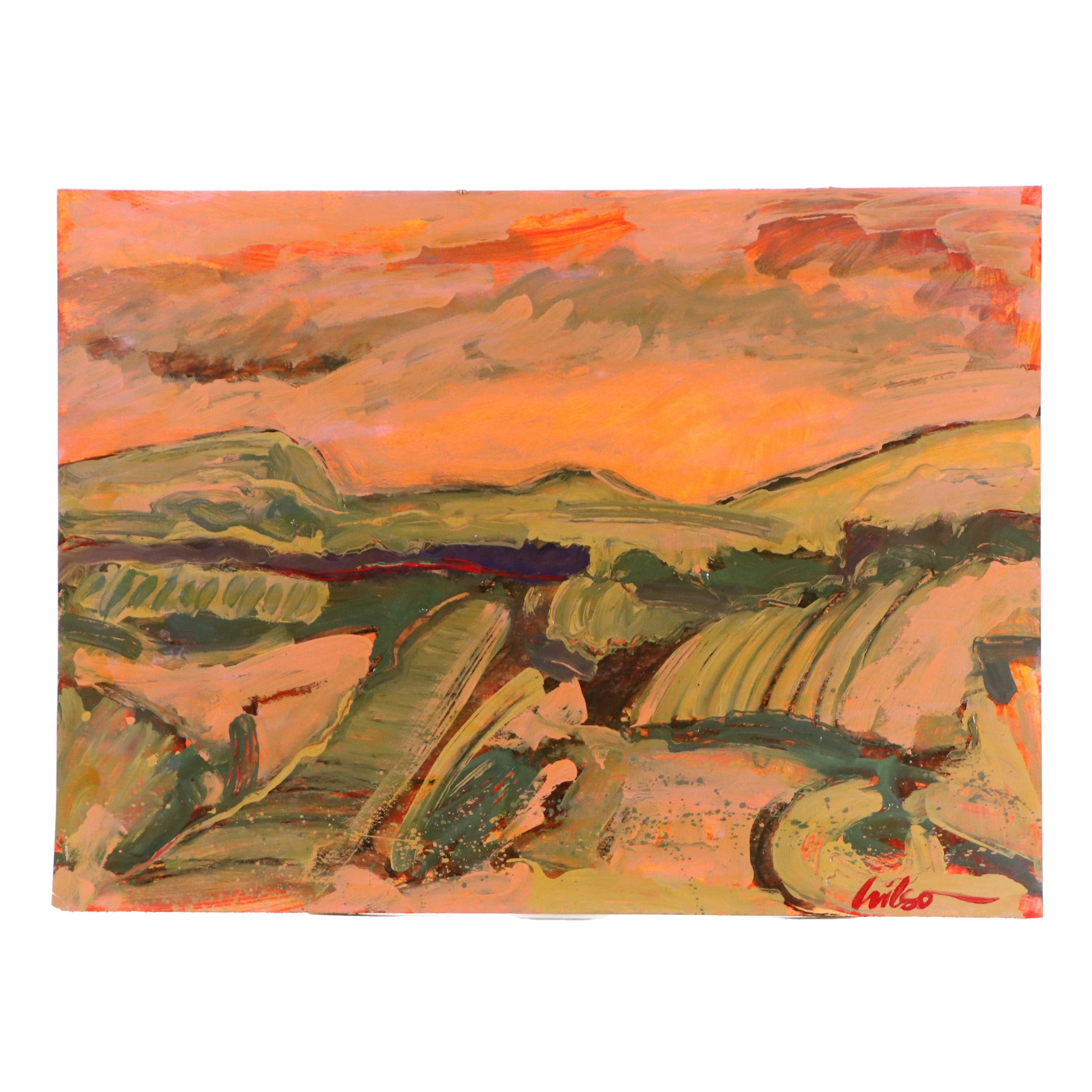 Harry Hilson Expressionist Landscape Acrylic Painting, Late 20th Century