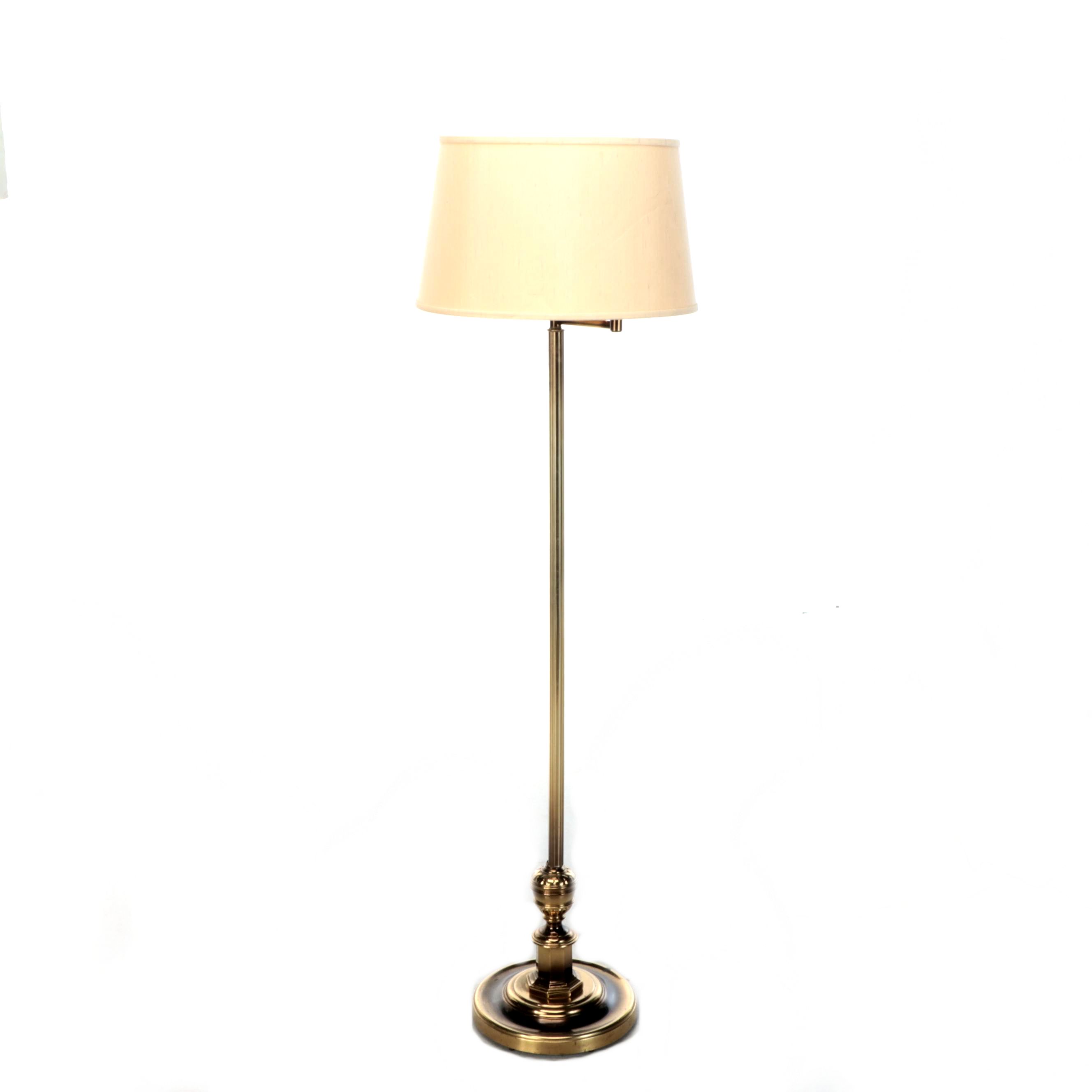 Lacquered Brass Swing Arm Floor Lamp with Drum Shade