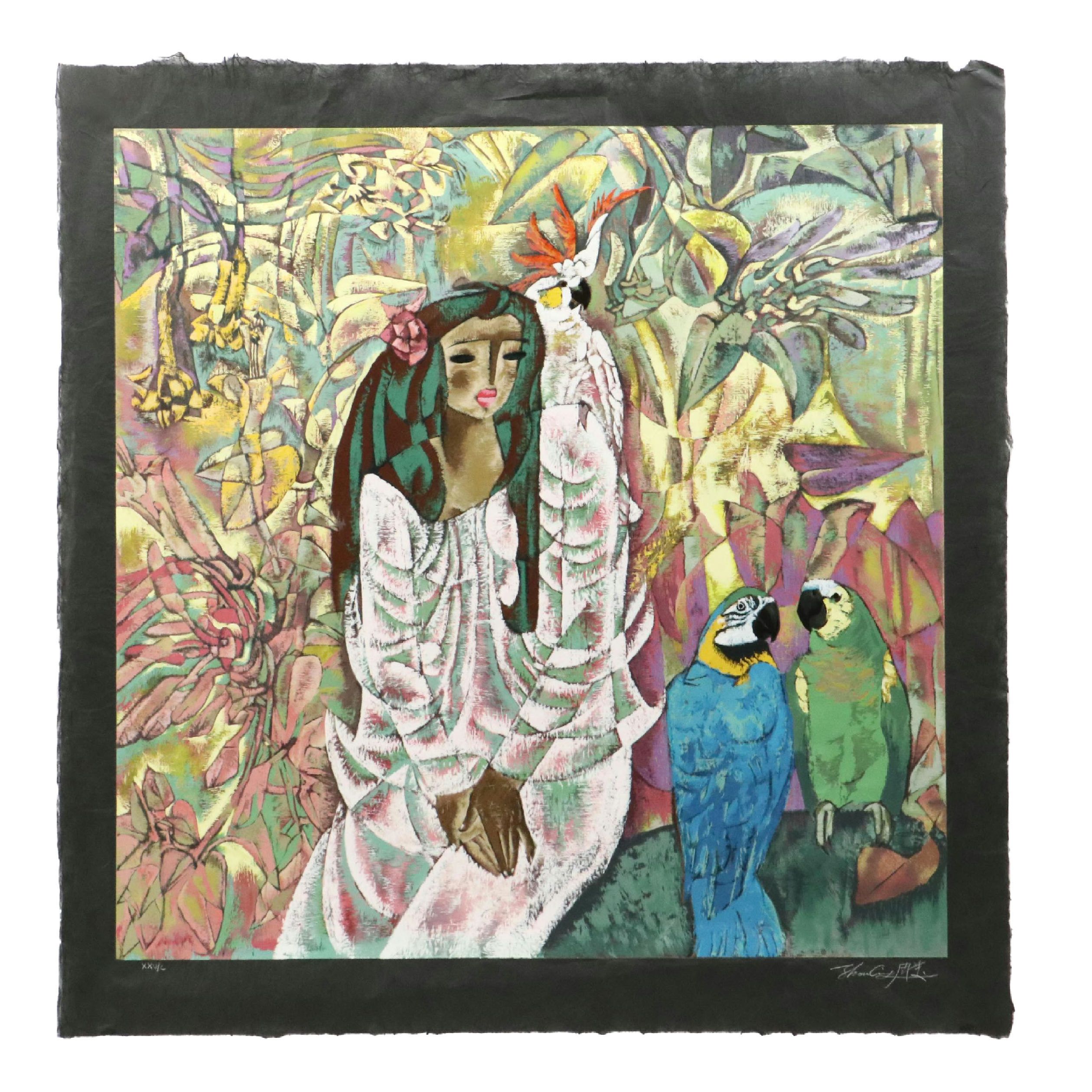 Zhou Ling Serigraph "Quiet Moment," 1990