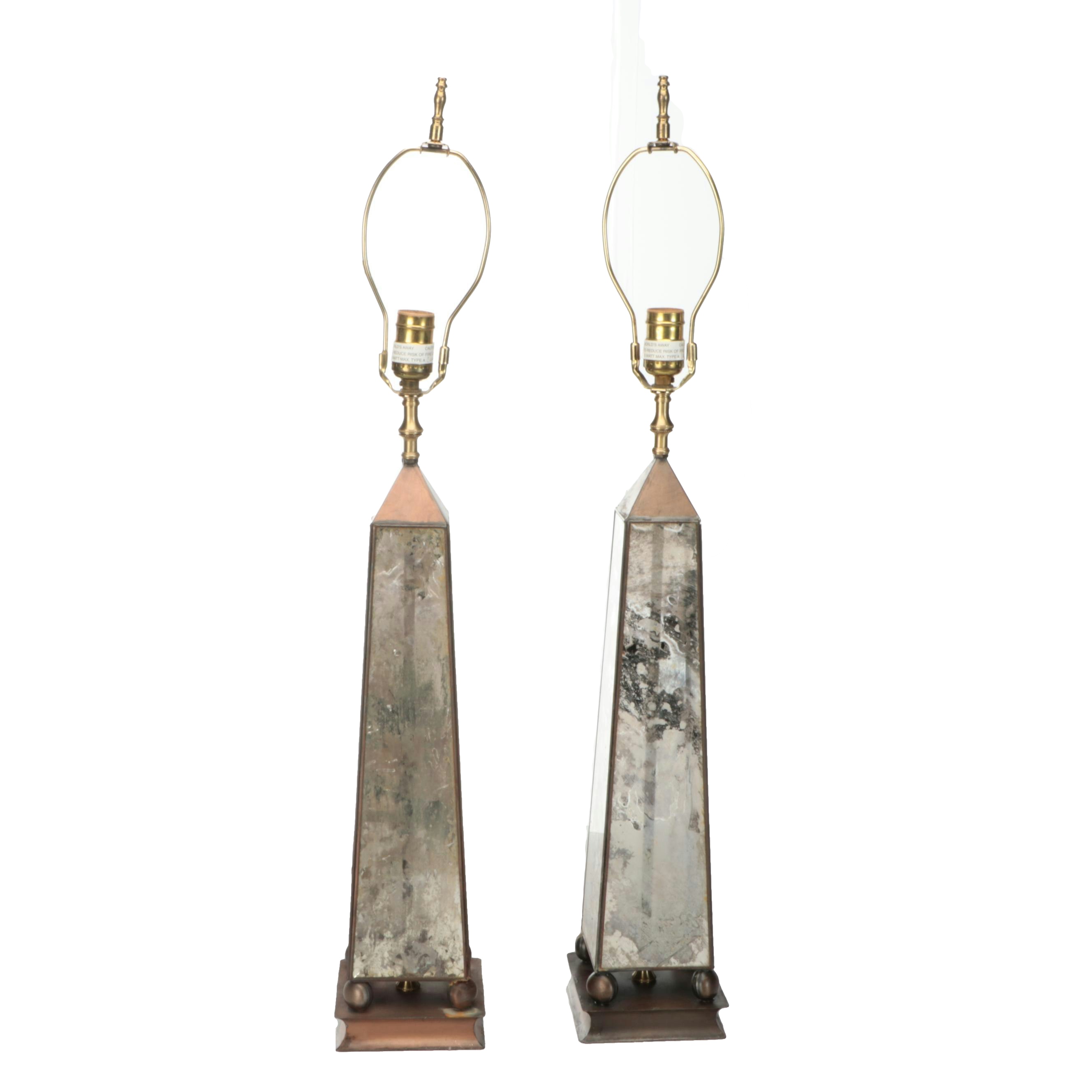 Mirrored Glass Pyramid Table Lamps