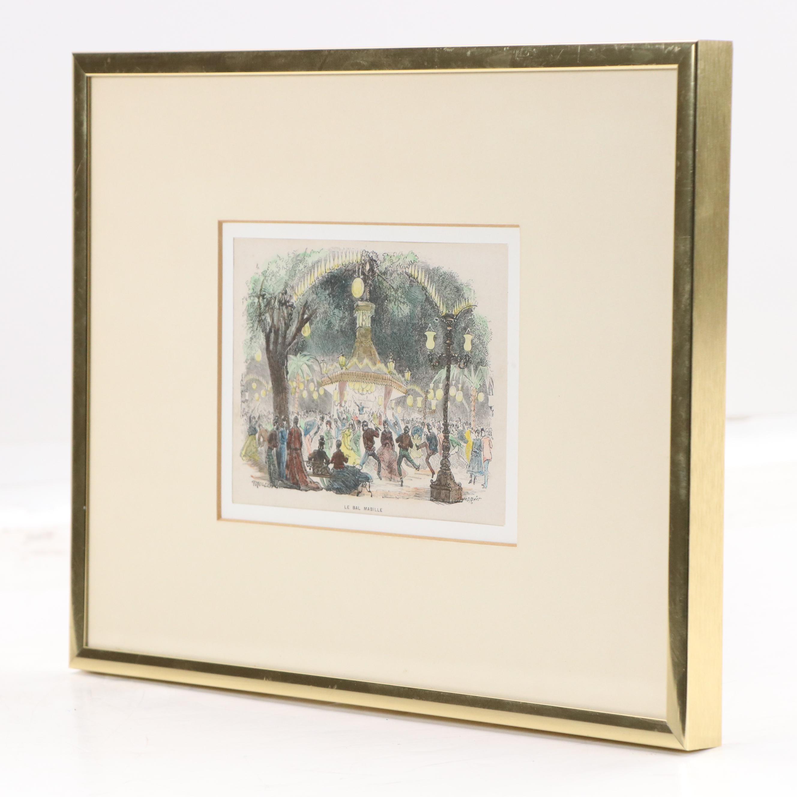Hand-Colored Engraving "Le Bal Mabille" After Edmond Morin, Late 19th Century