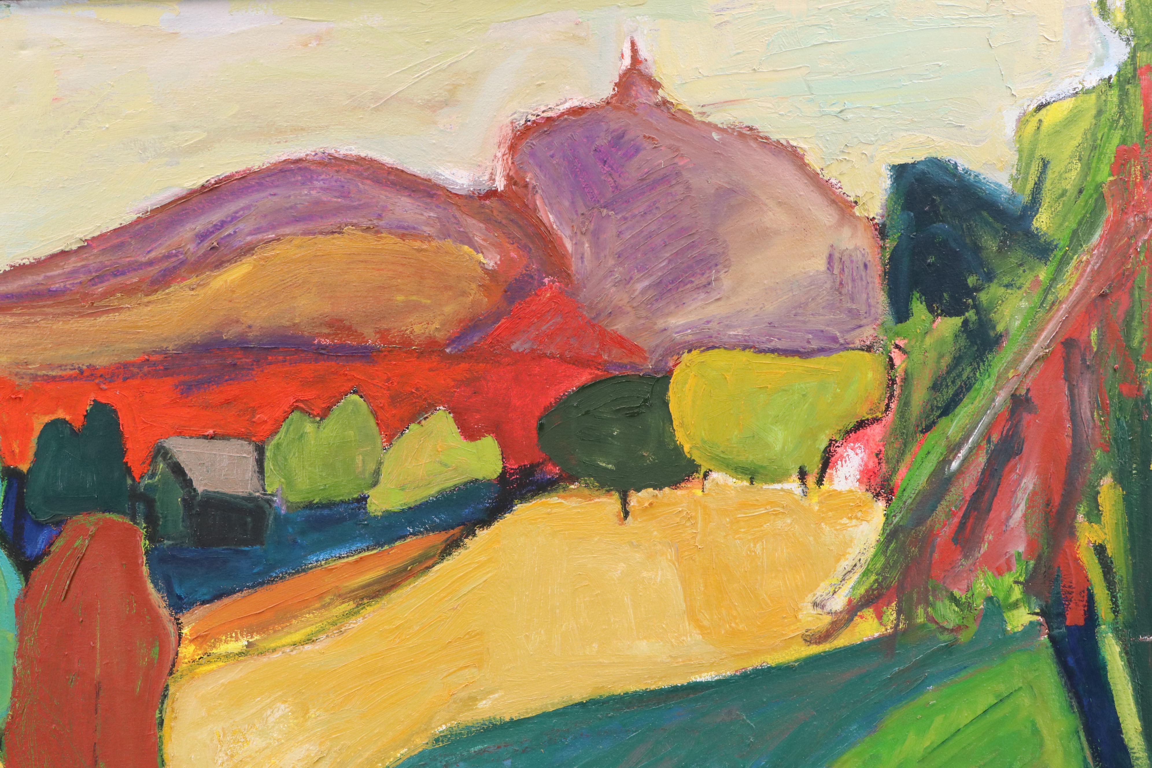 Large-Scale Stylized Oil Painting of Colorful Rural Landscape