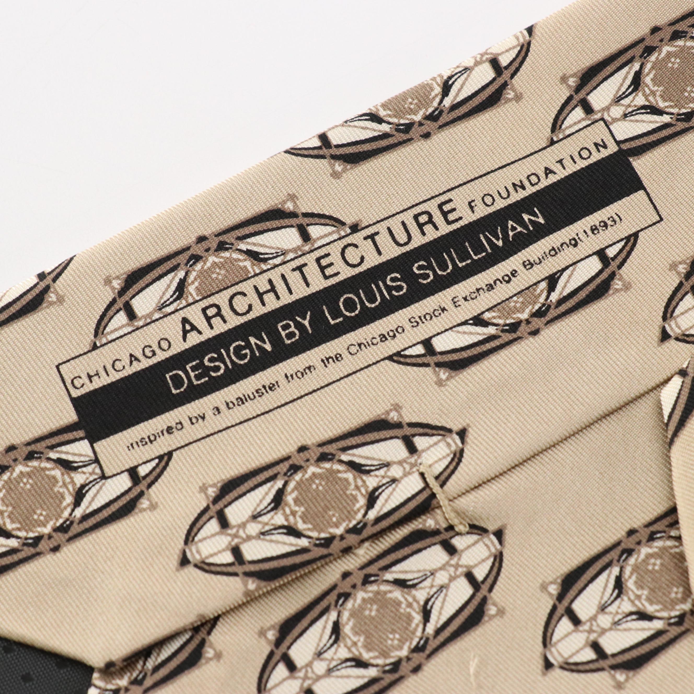 Hermès Silk Printed and Boxelder Chicago Architecture Foundation Silk Neckties