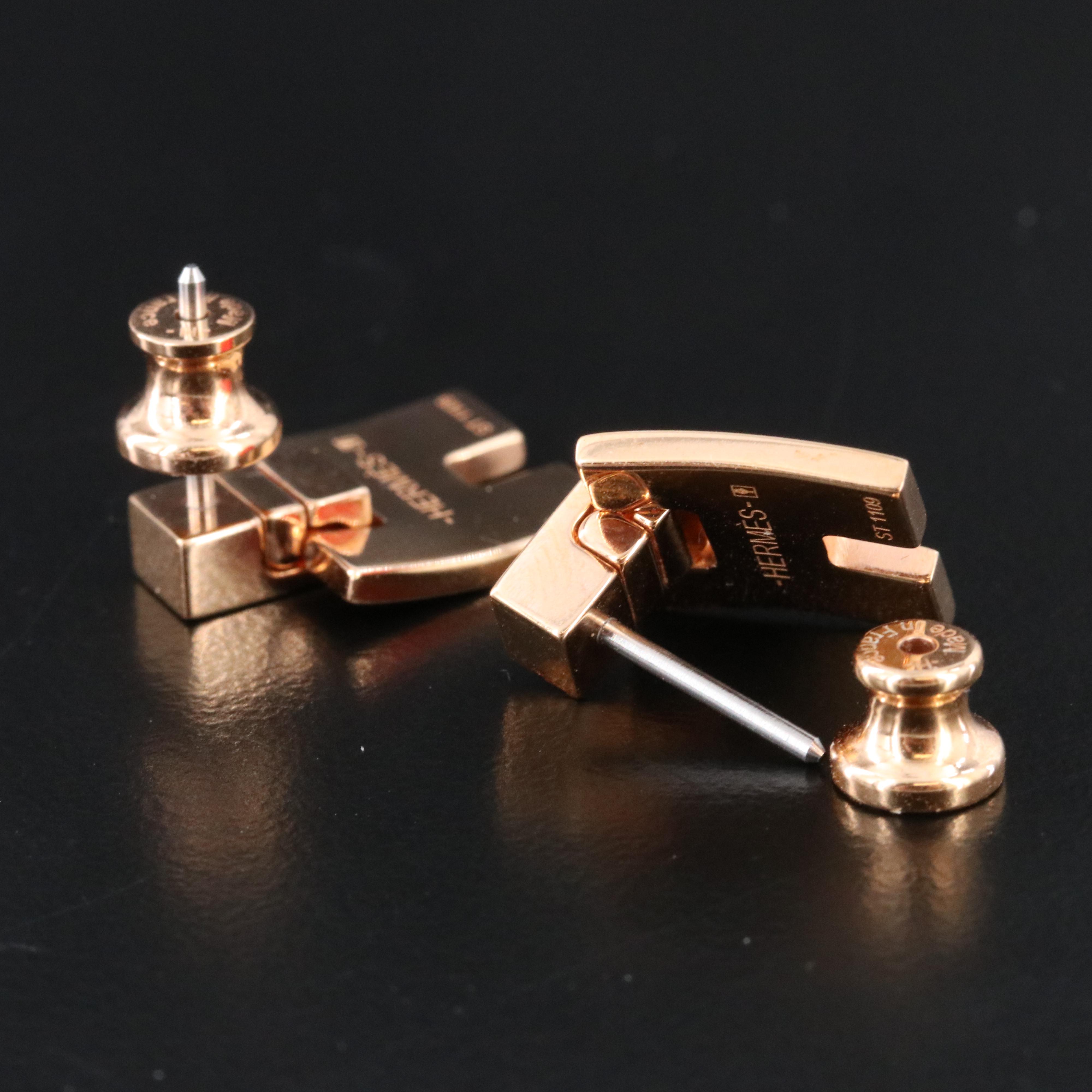 Hermès Cage d'H Rose Gold Tone Enamel Earrings