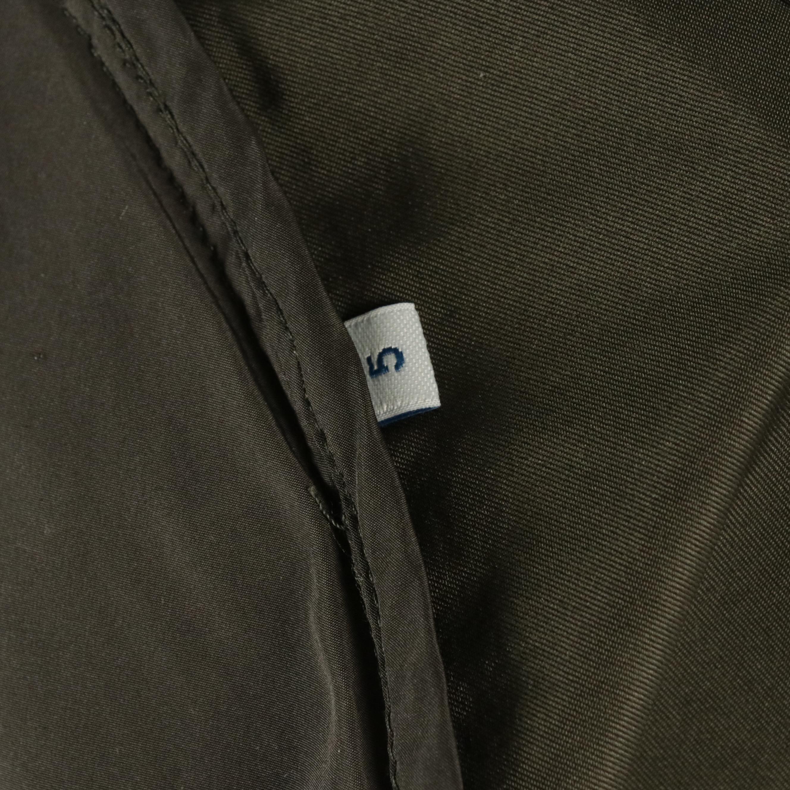 Moncler Pleated-Back Trench Coat Jacket in Olive Green Nylon and Cotton Twill