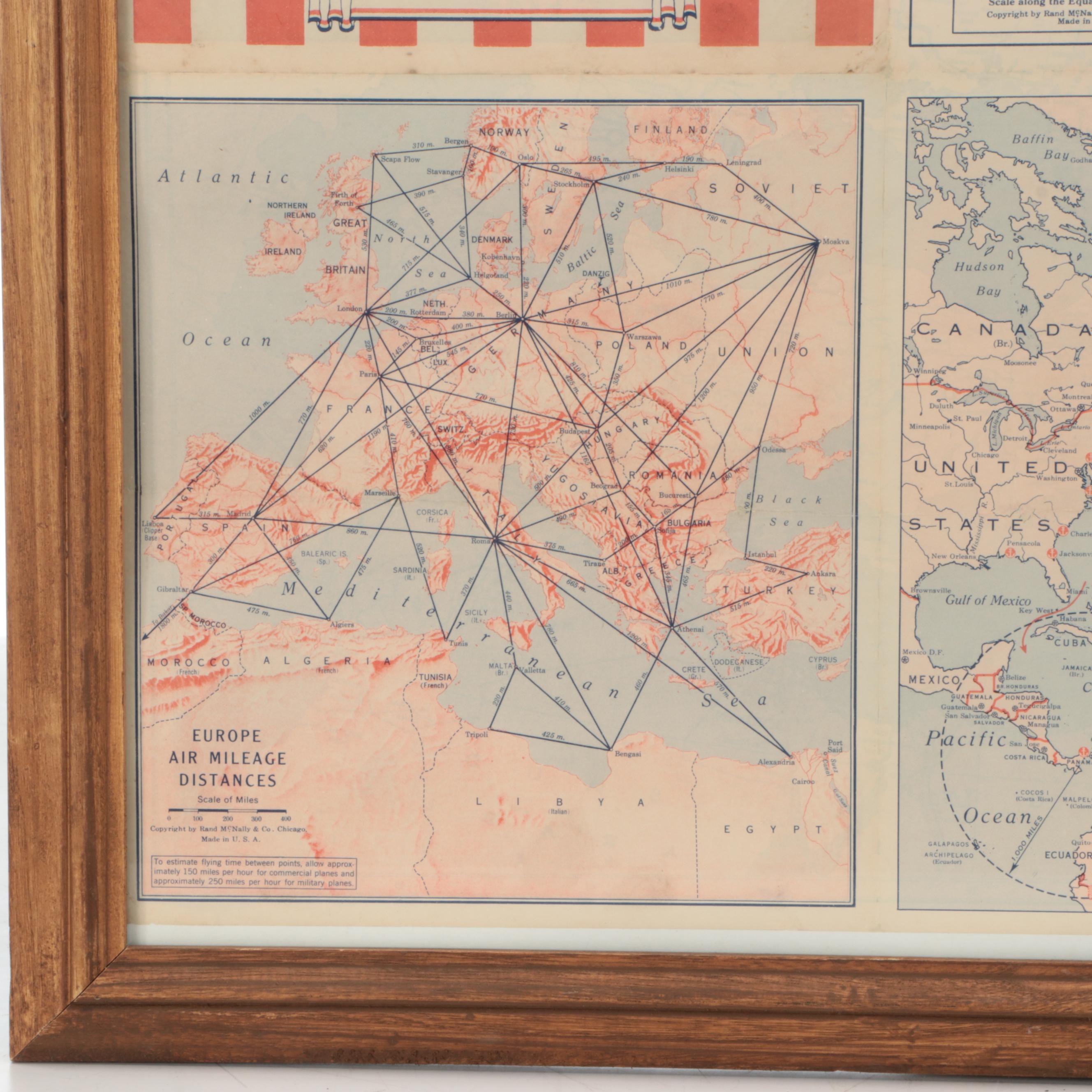 Framed Richfield "World-Wide News Map," Mid-20th Century