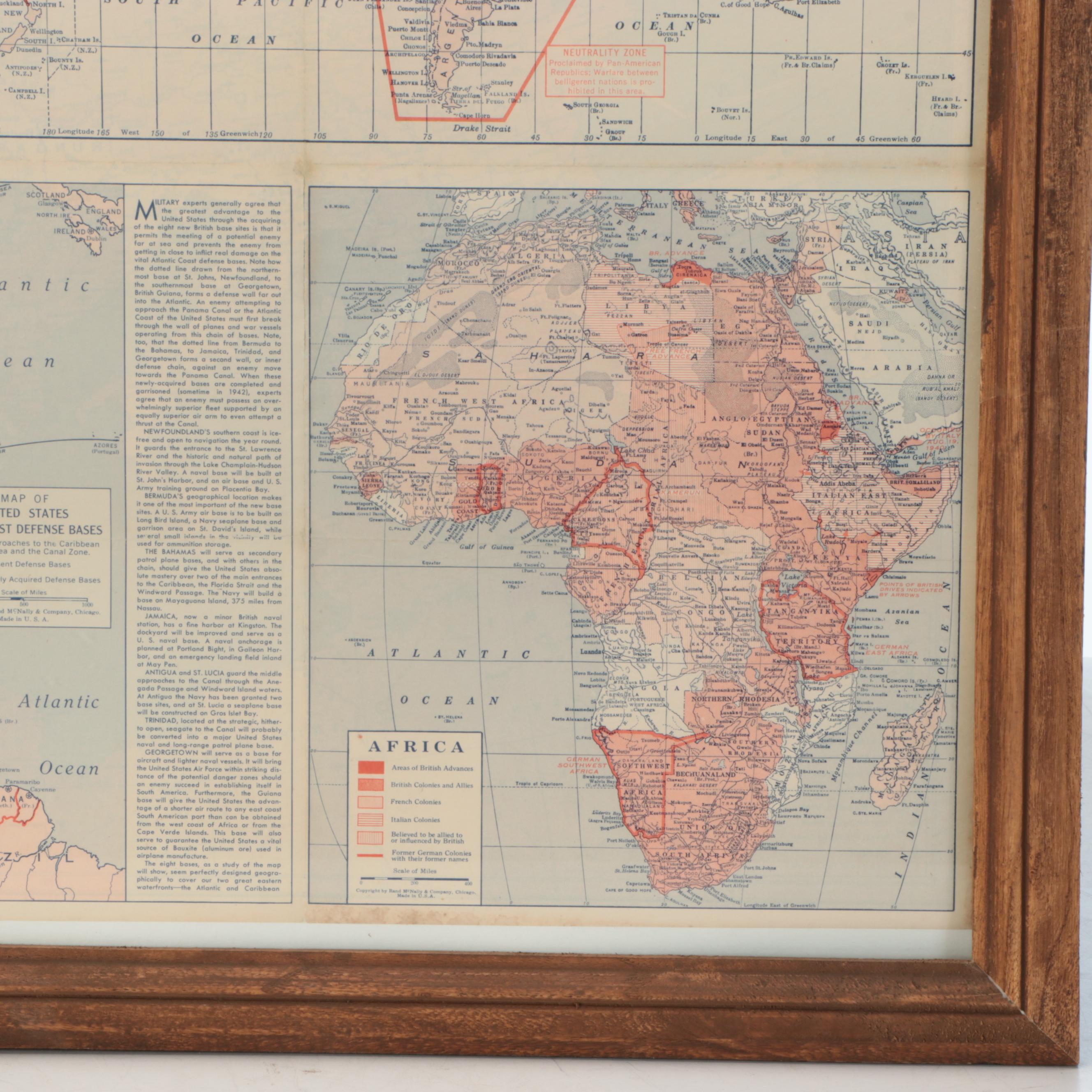 Framed Richfield "World-Wide News Map," Mid-20th Century