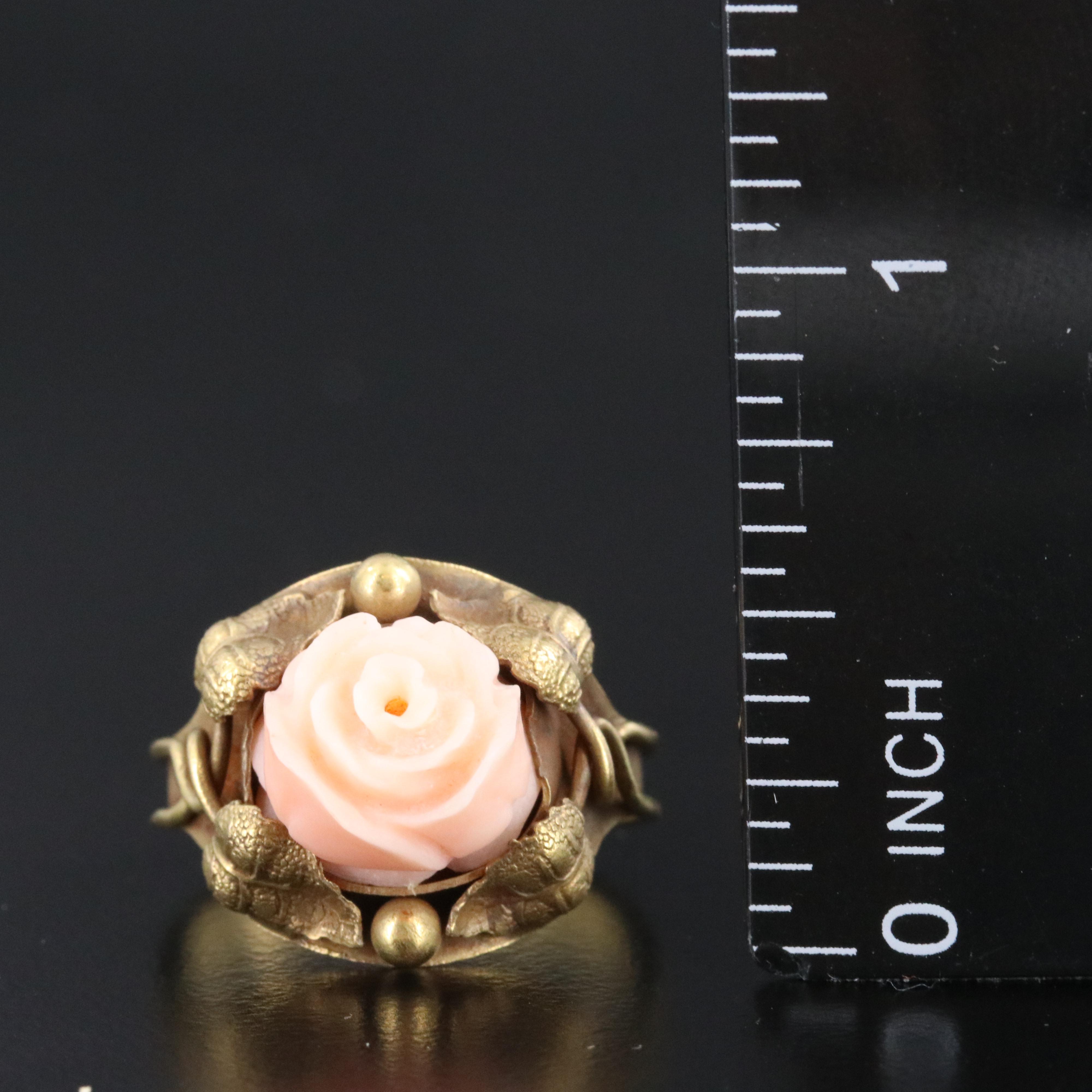 Vintage 10K Carved Rose Coral Ring
