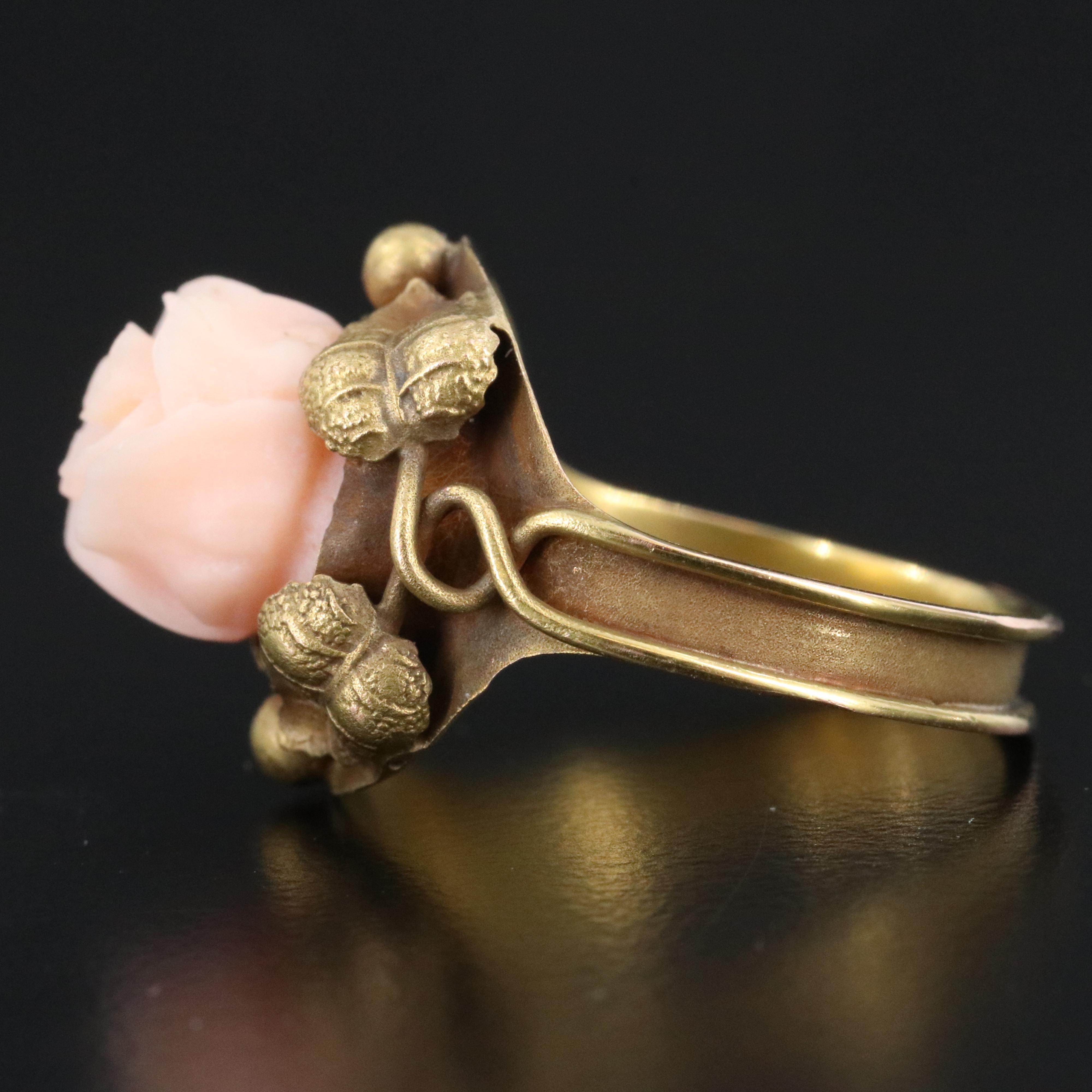 Vintage 10K Carved Rose Coral Ring