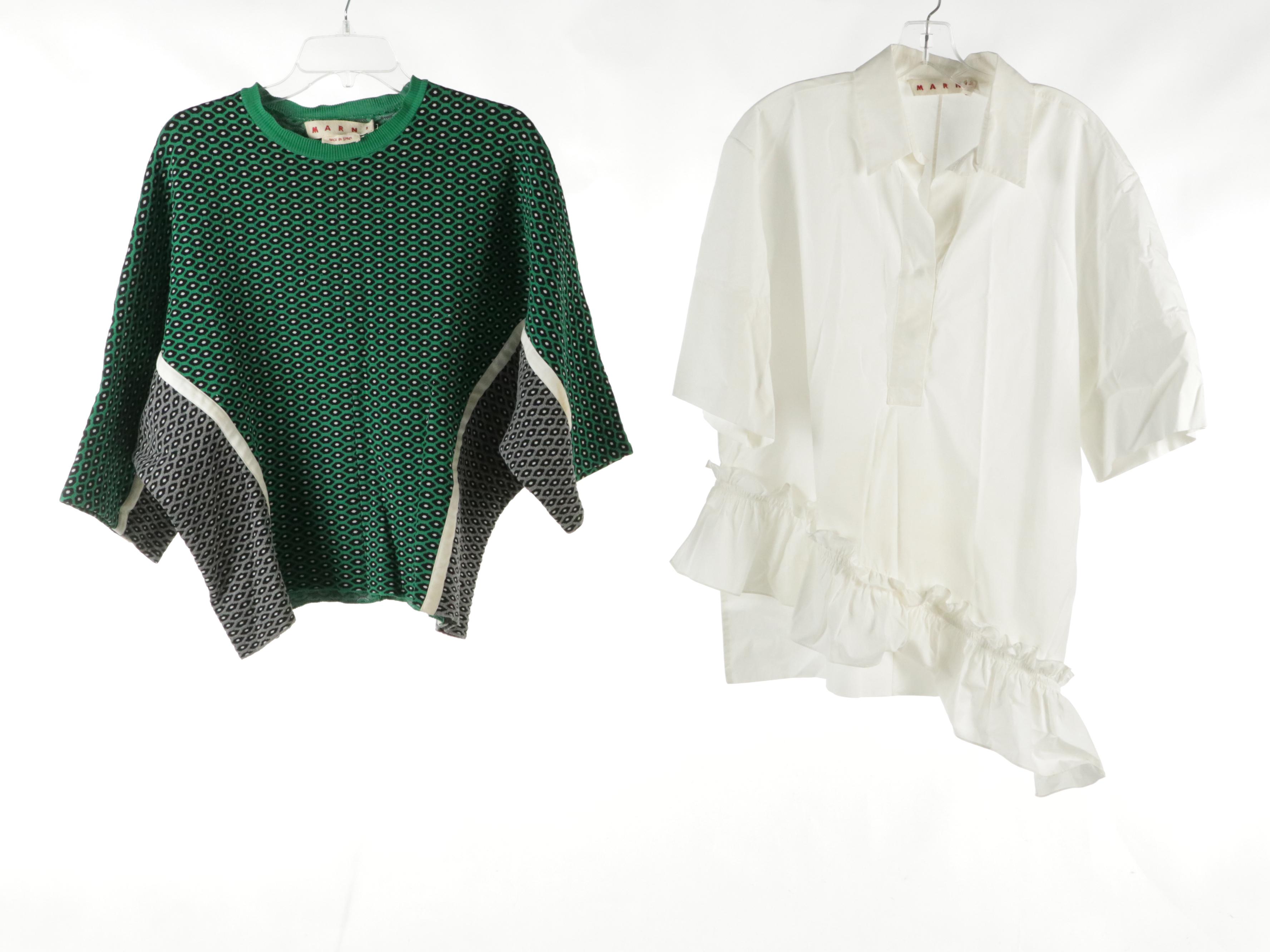 Marni Ruffled and Floral Print Blouses, Patterned Cotton Blend Batwing Sweater