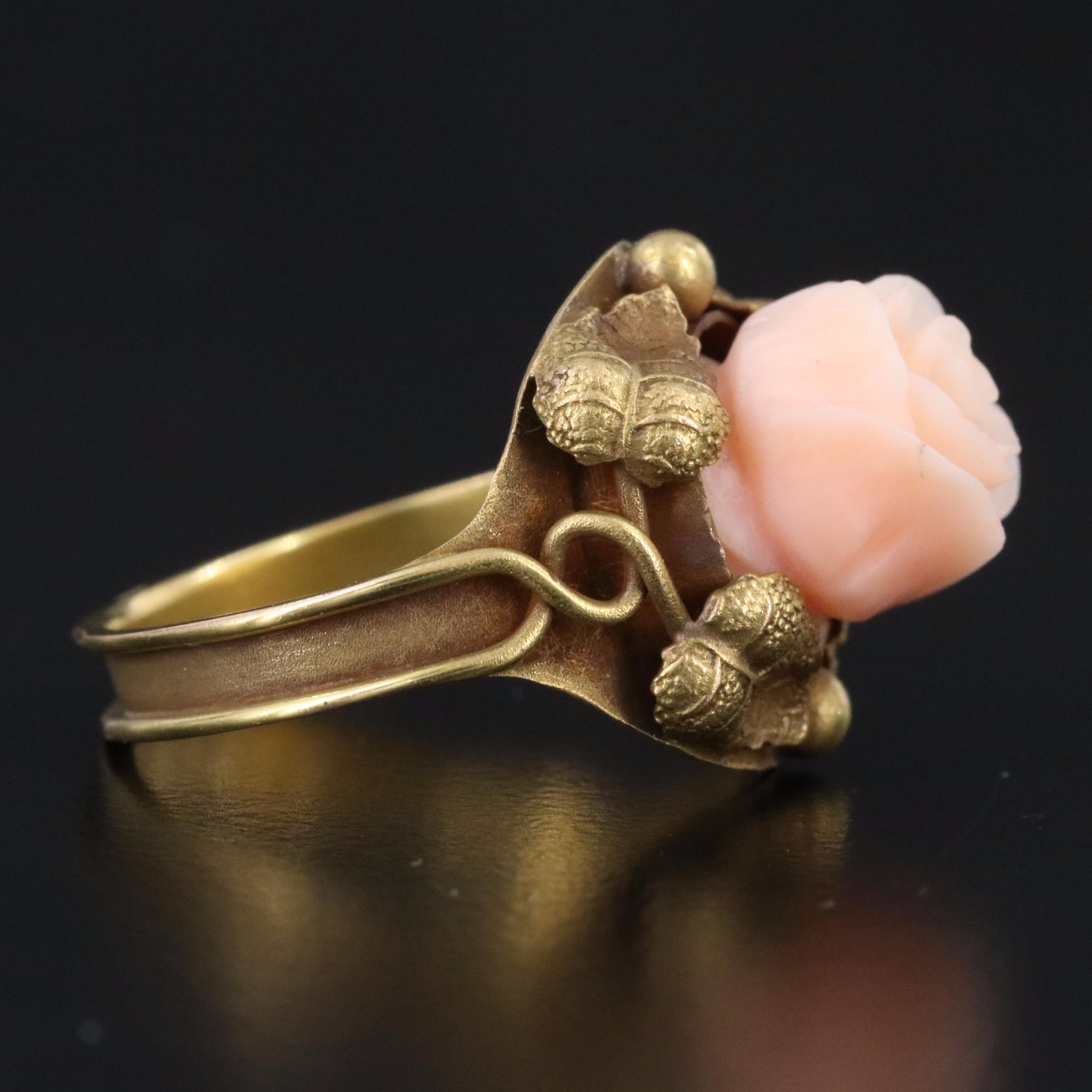 Vintage 10K Carved Rose Coral Ring