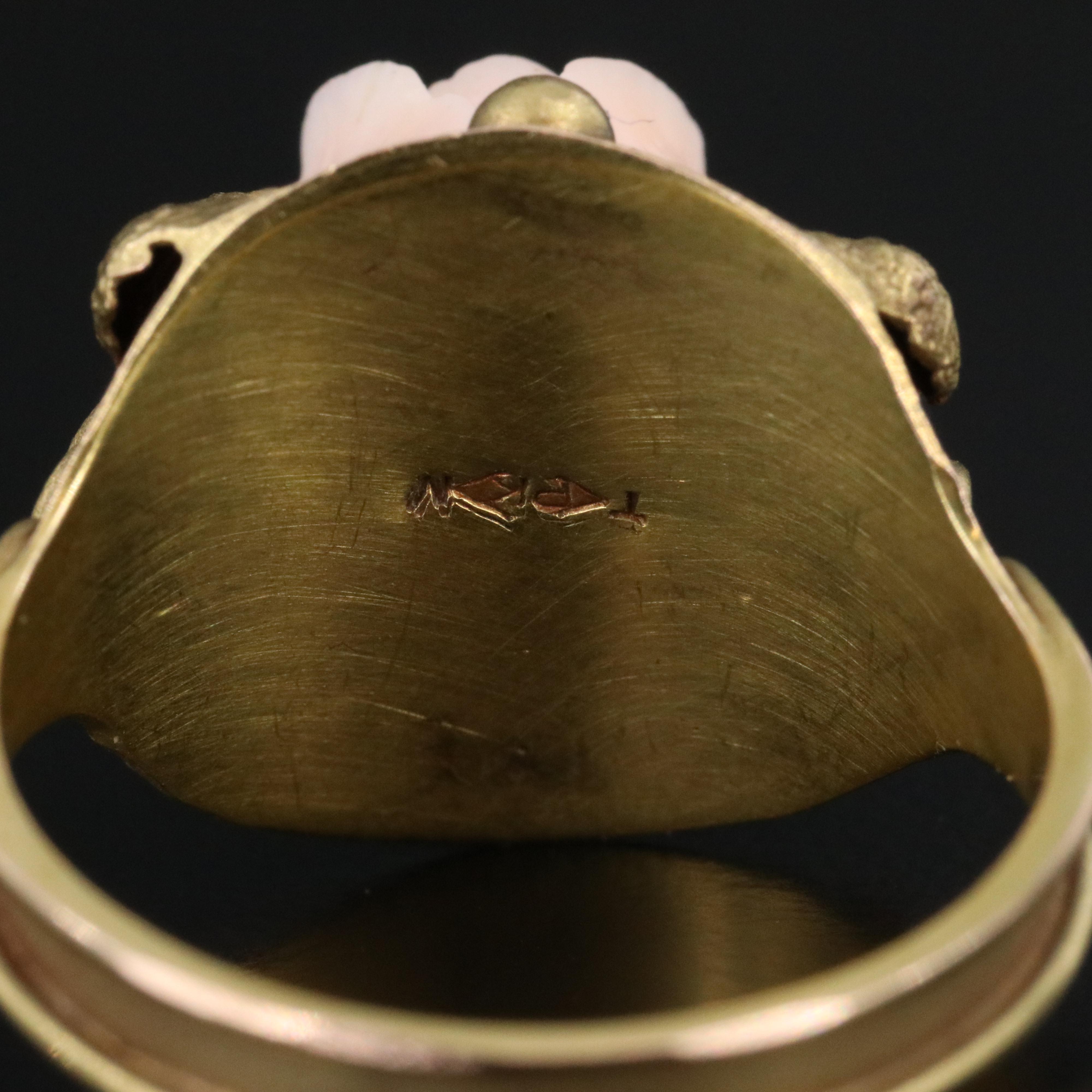 Vintage 10K Carved Rose Coral Ring