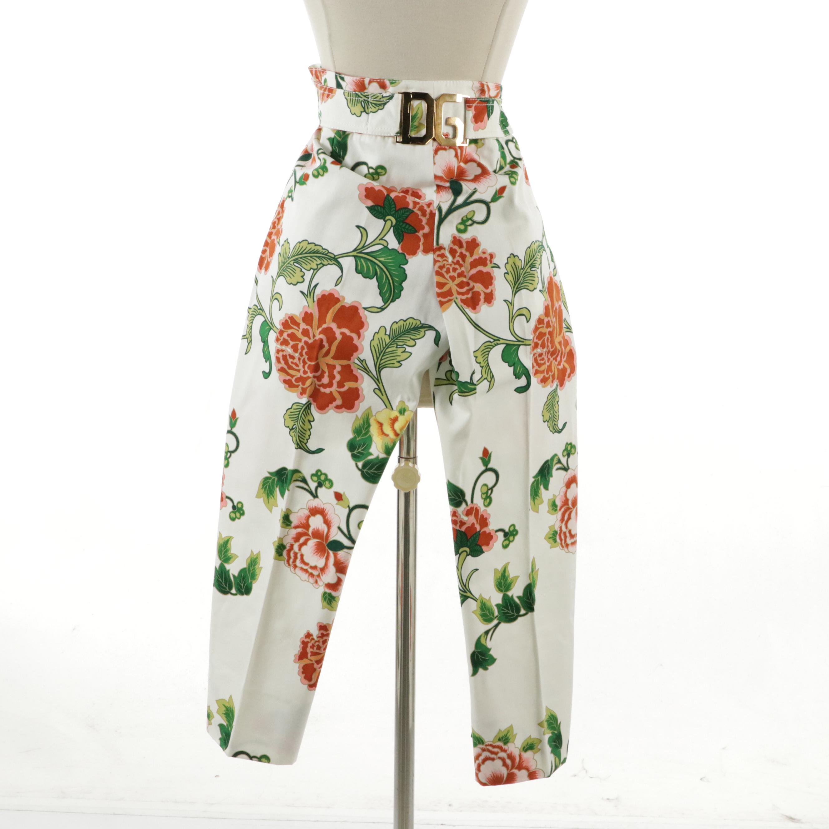 Dolce & Gabbana Floral Printed Cotton Twill Capris Pants, With Tags