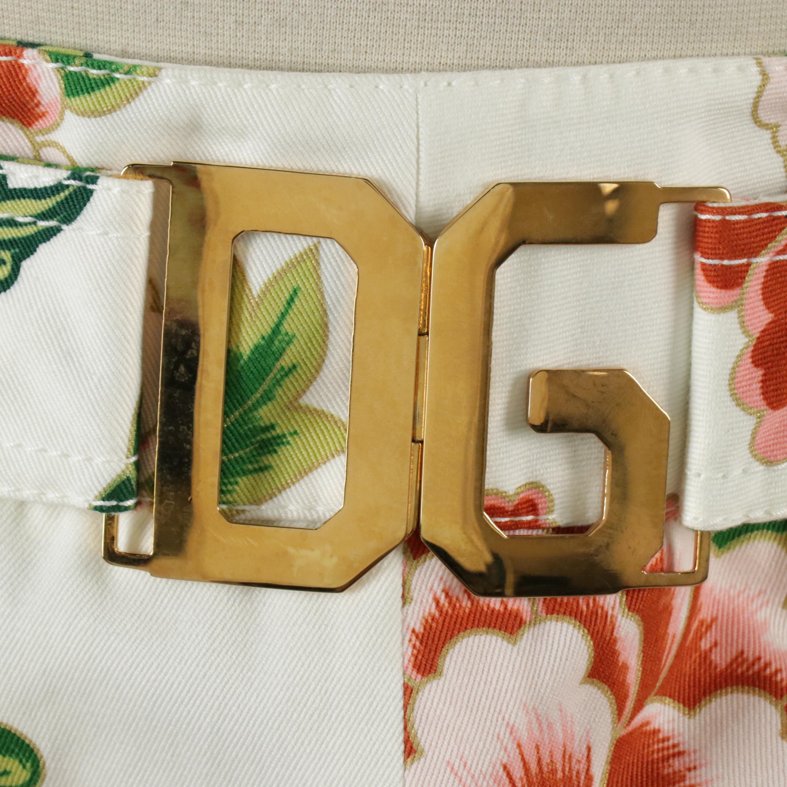 Dolce & Gabbana Floral Printed Cotton Twill Capris Pants, With Tags