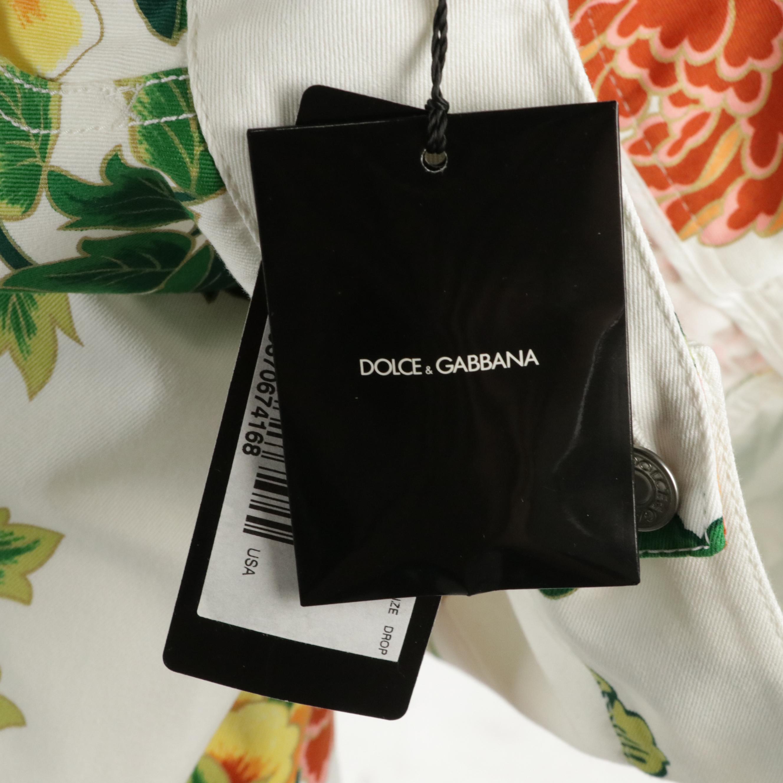 Dolce & Gabbana Floral Printed Cotton Twill Capris Pants, With Tags