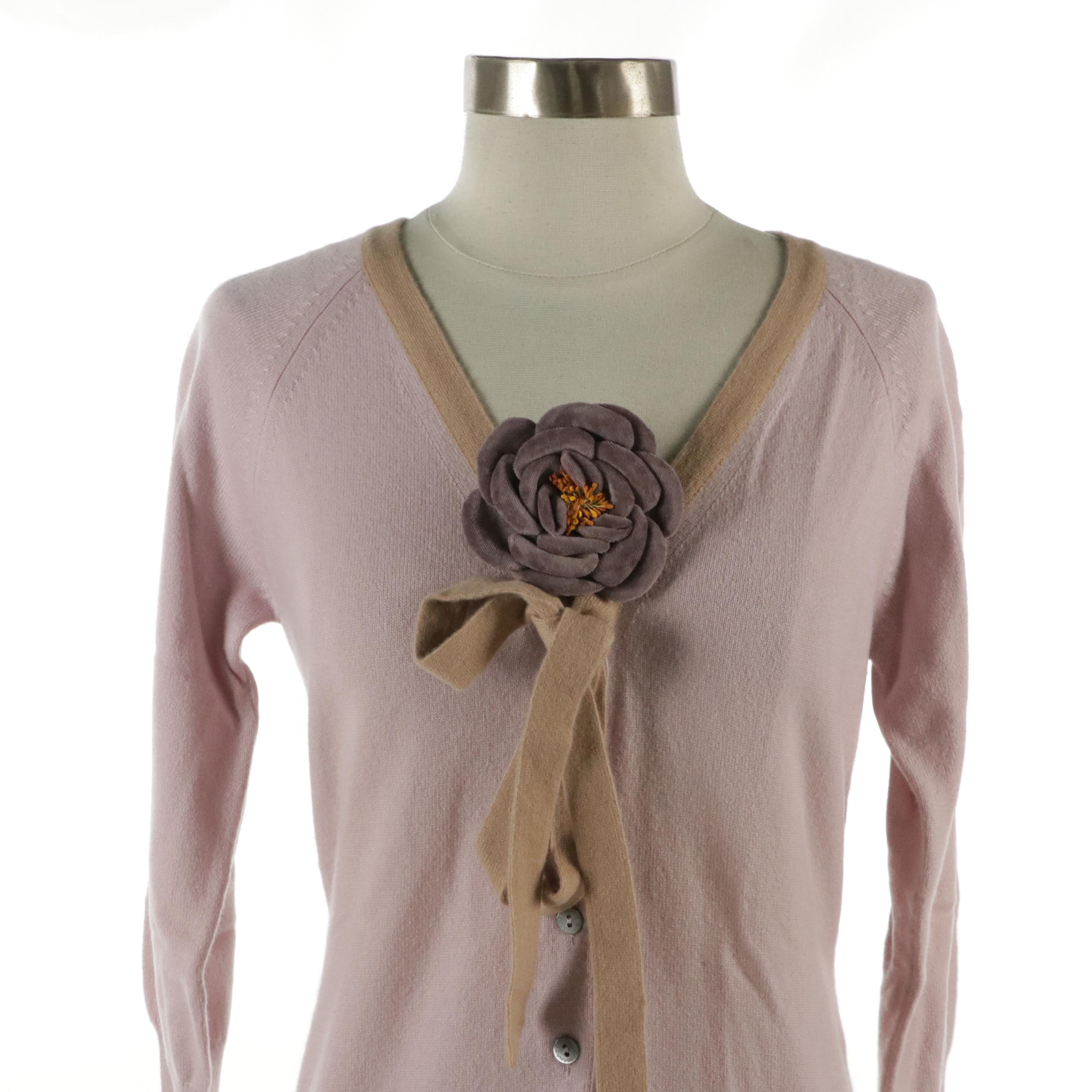 Dolce & Gabbana Lilac Cashmere Cardigan Sweater Floral Brooch Detail with Tags
