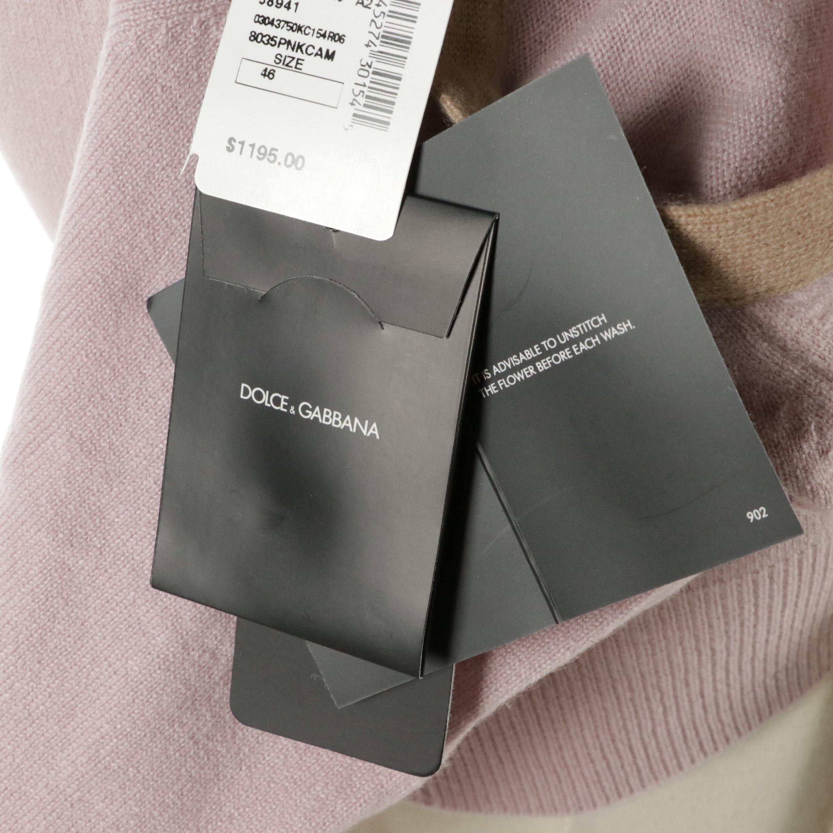 Dolce & Gabbana Lilac Cashmere Cardigan Sweater Floral Brooch Detail with Tags