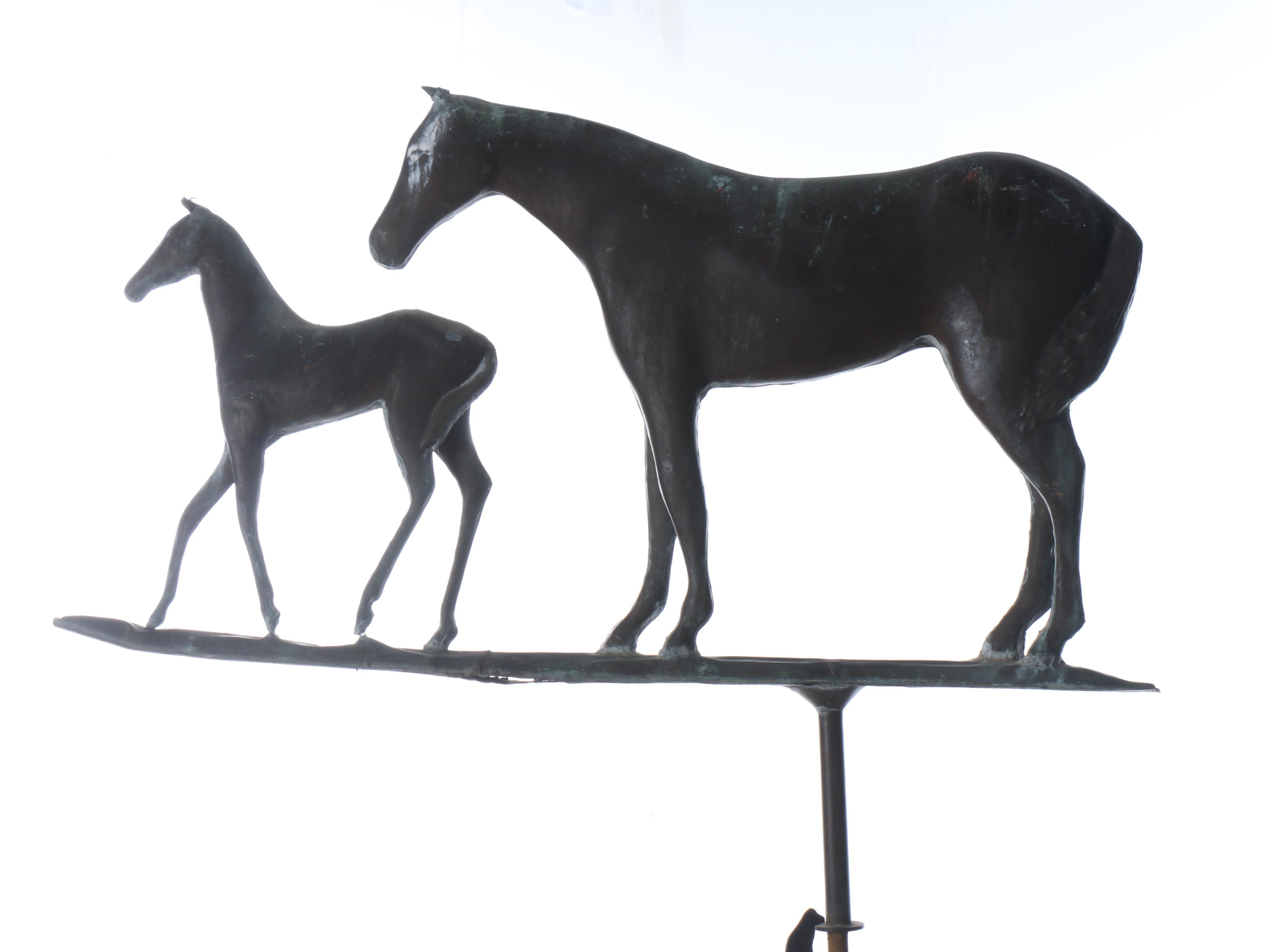 John Garrett Thew Patinated Copper Mare and Foal Weather Vane, 1988