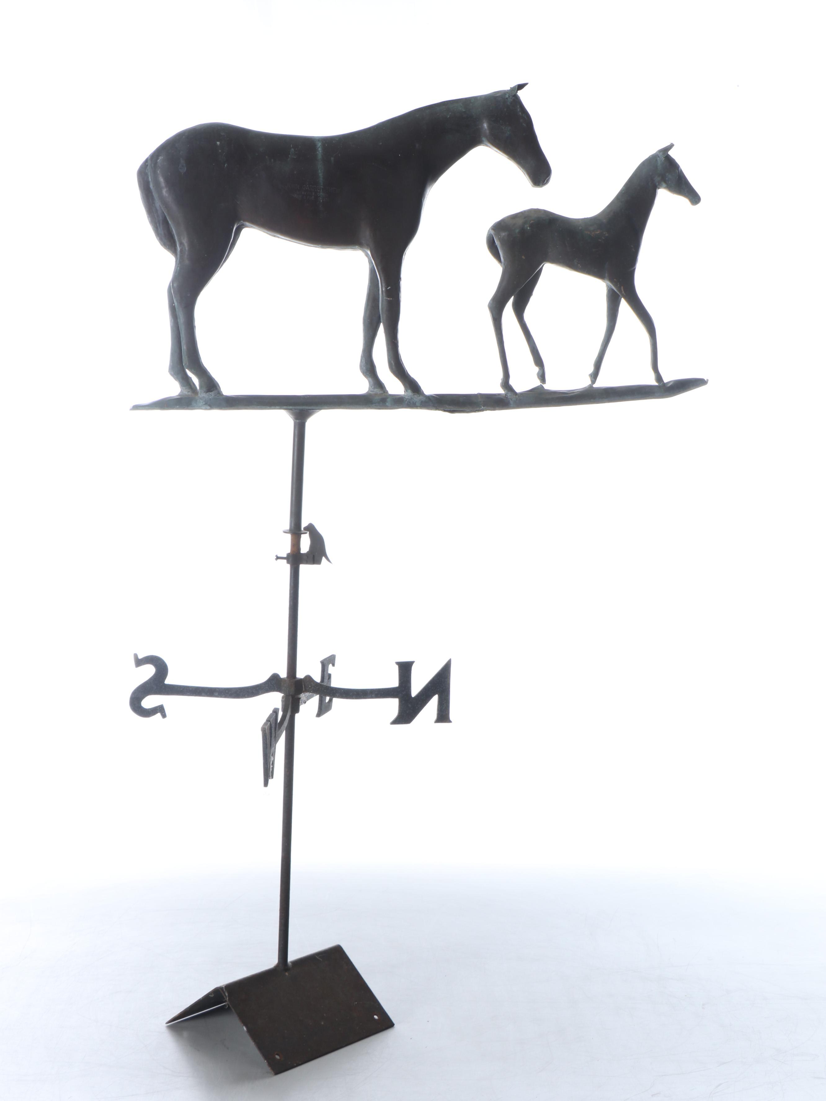 John Garrett Thew Patinated Copper Mare and Foal Weather Vane, 1988