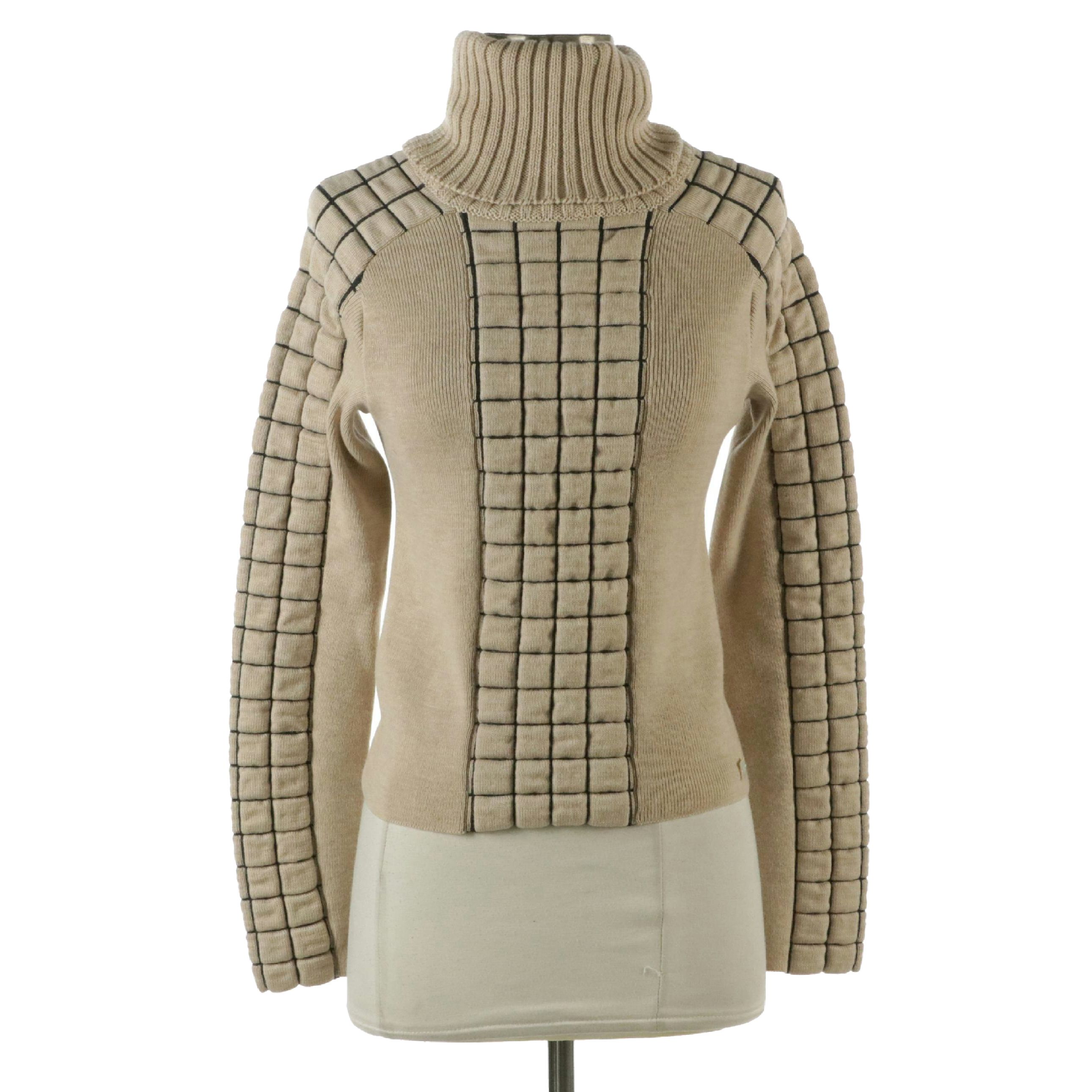 Chanel Chunky Chocolate Bar Knit Wool Turtleneck, 2000s