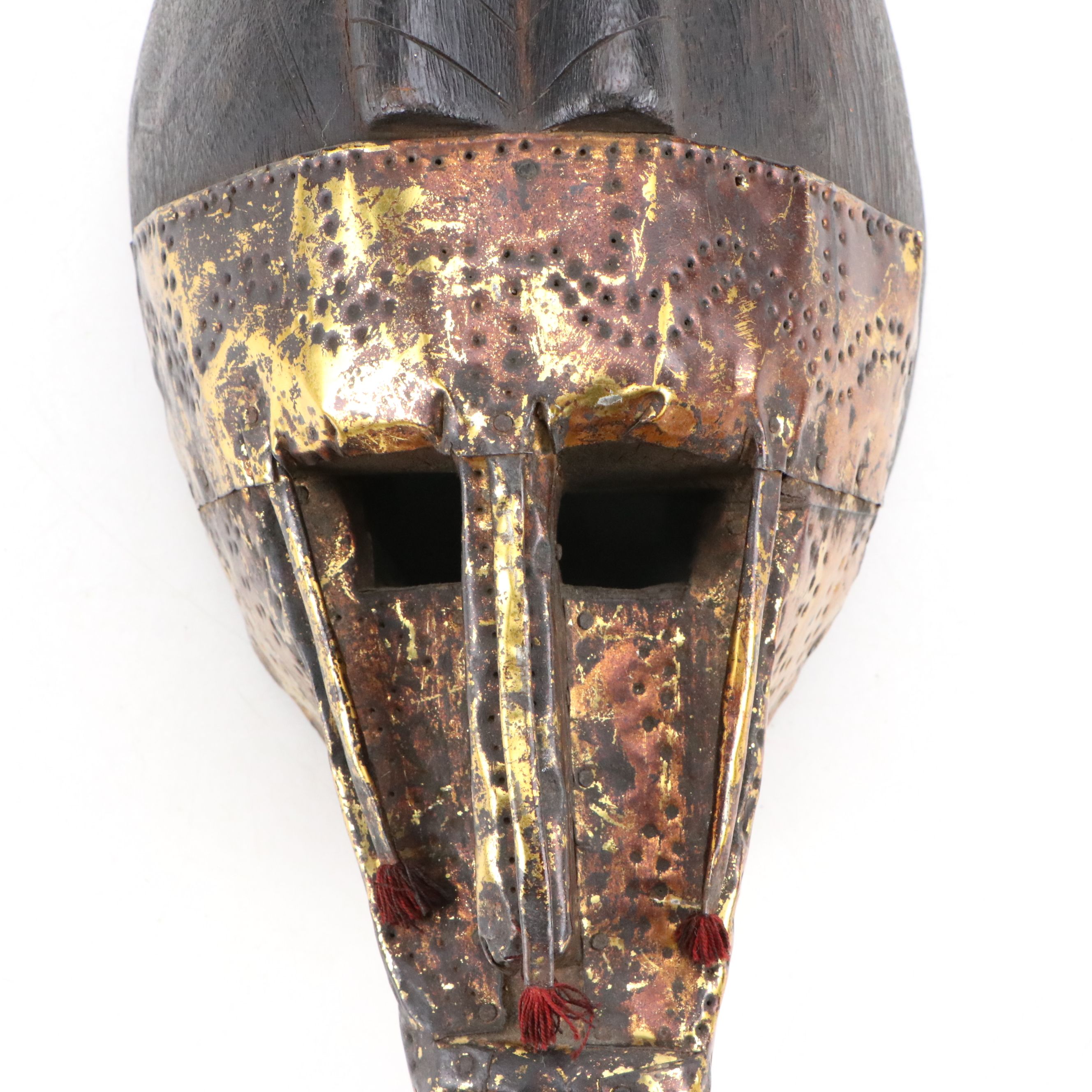 Mali West African Bambara Marka Carved Wood and Sheet Metal Mask