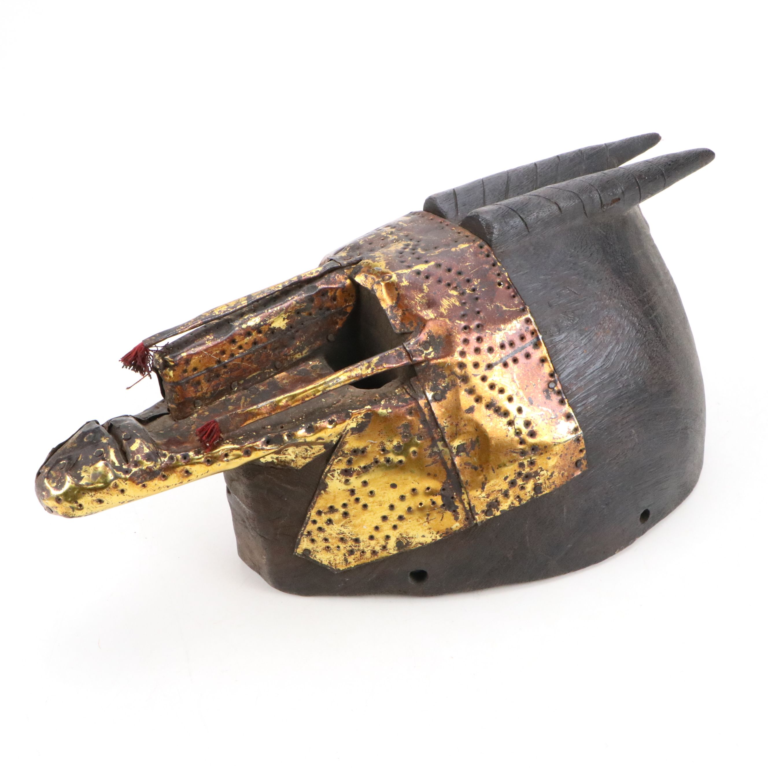 Mali West African Bambara Marka Carved Wood and Sheet Metal Mask