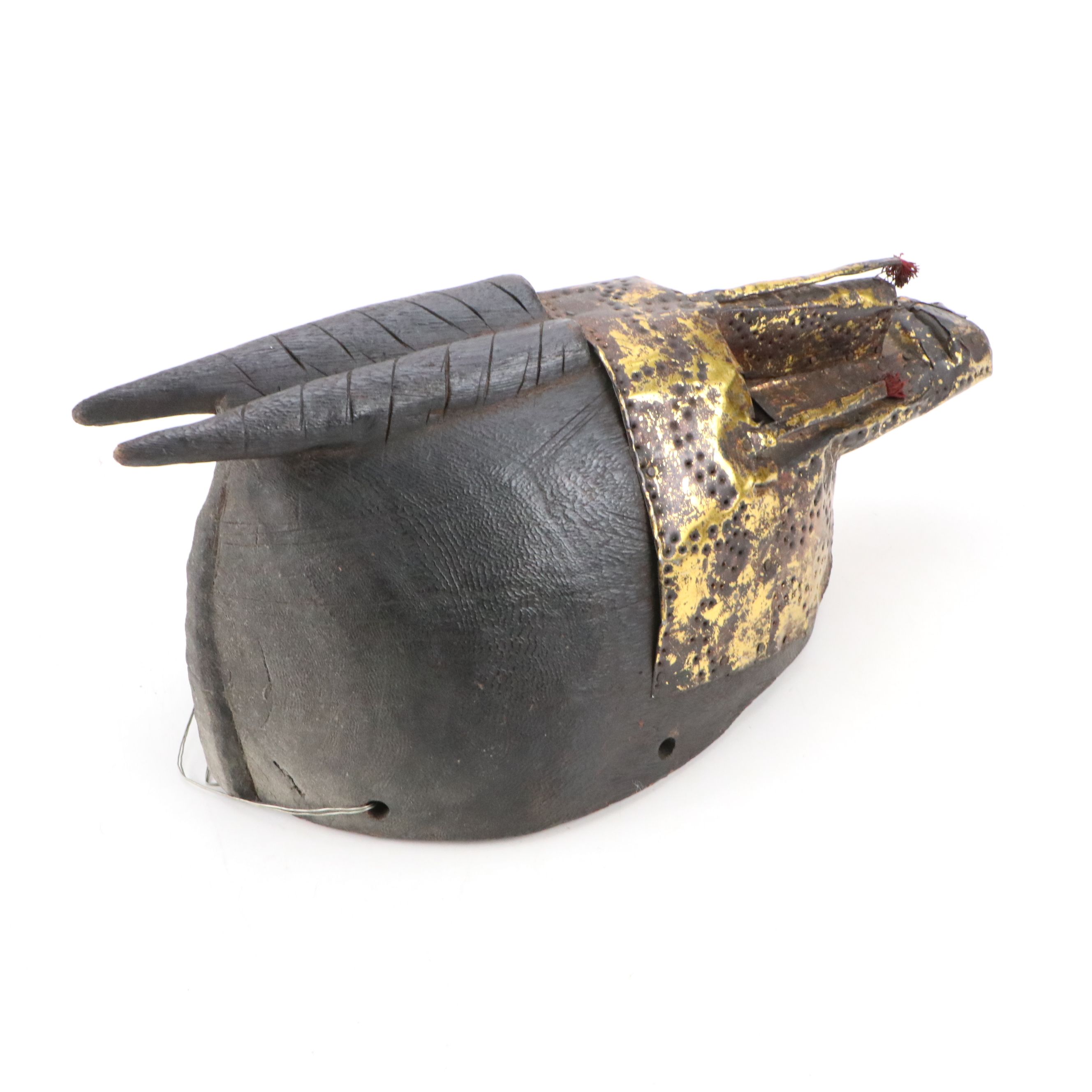 Mali West African Bambara Marka Carved Wood and Sheet Metal Mask