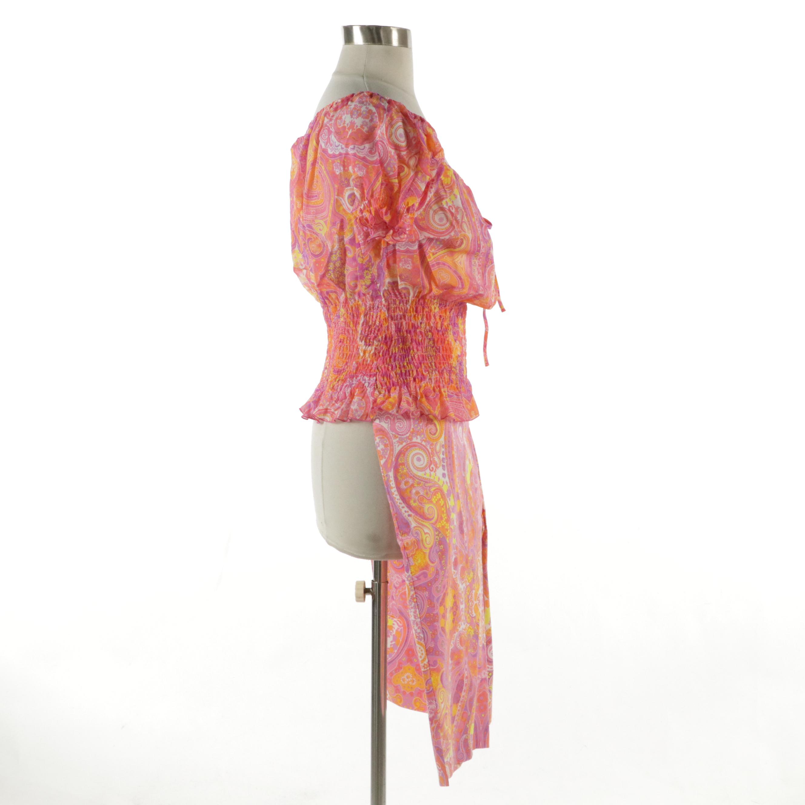 Escada Paisley Capri Pant and Smocked Peasant Top with Tags