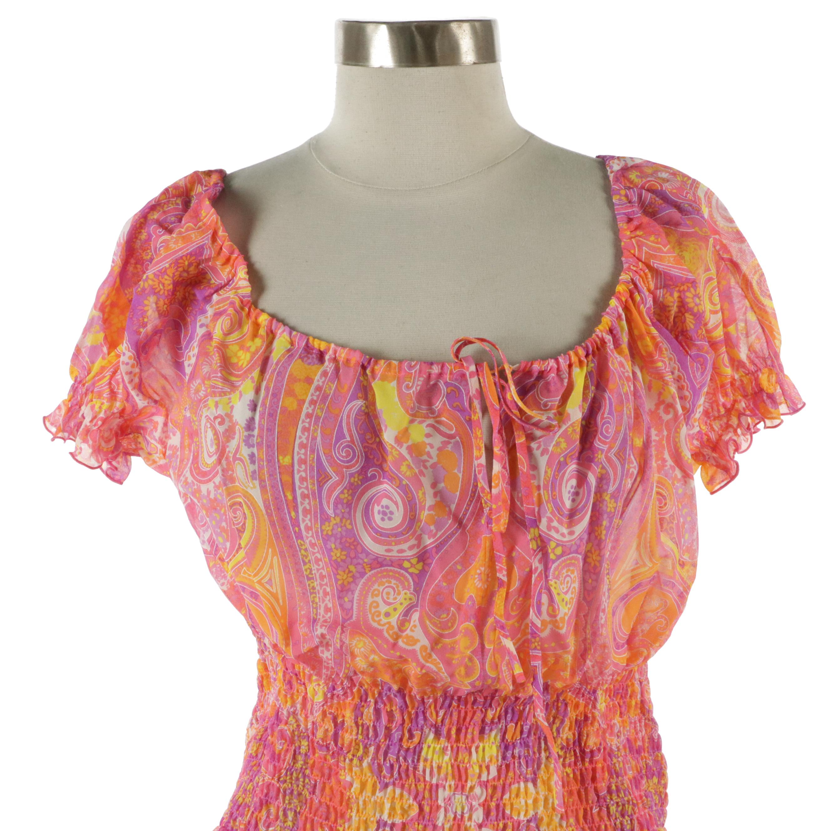 Escada Paisley Capri Pant and Smocked Peasant Top with Tags