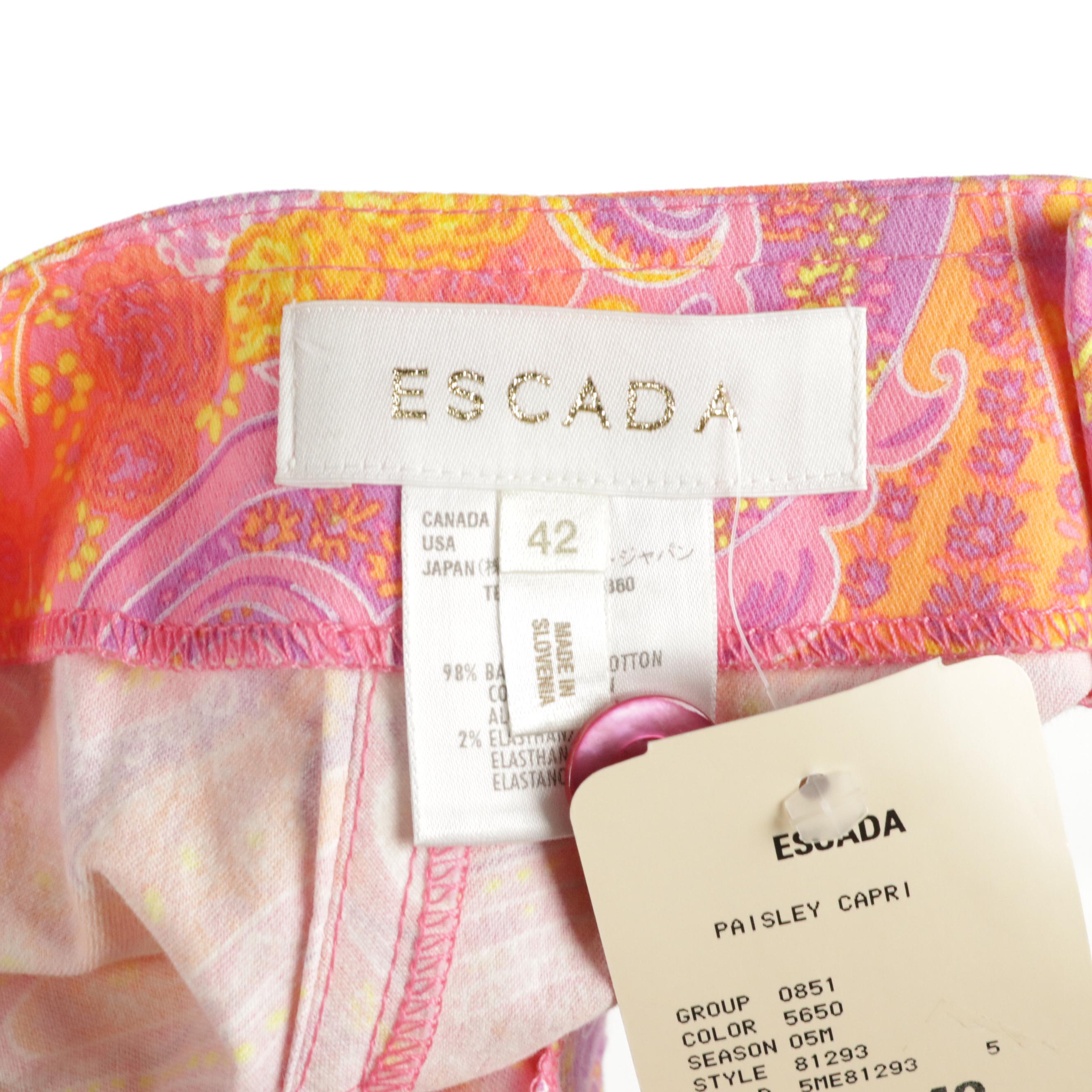 Escada Paisley Capri Pant and Smocked Peasant Top with Tags