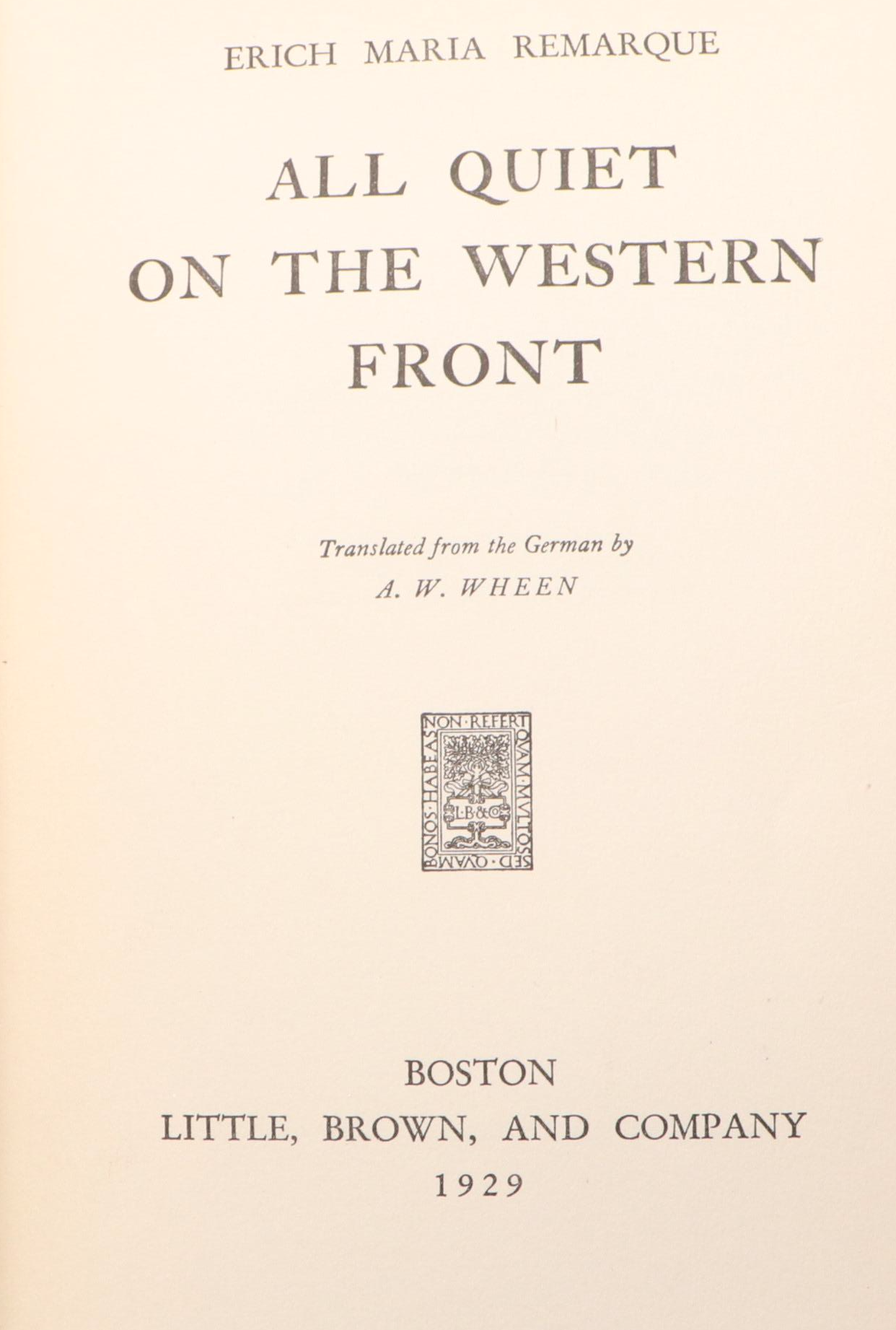 Early American Printing "All Quiet on the Western Front" by Erich Maria Remarque