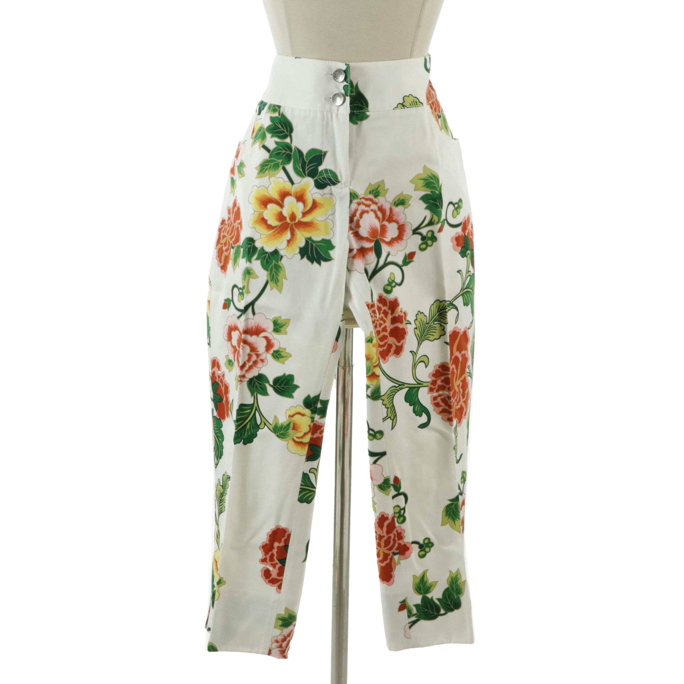 Dolce & Gabbana Floral Printed Cotton Twill Capris Pants, With Tags