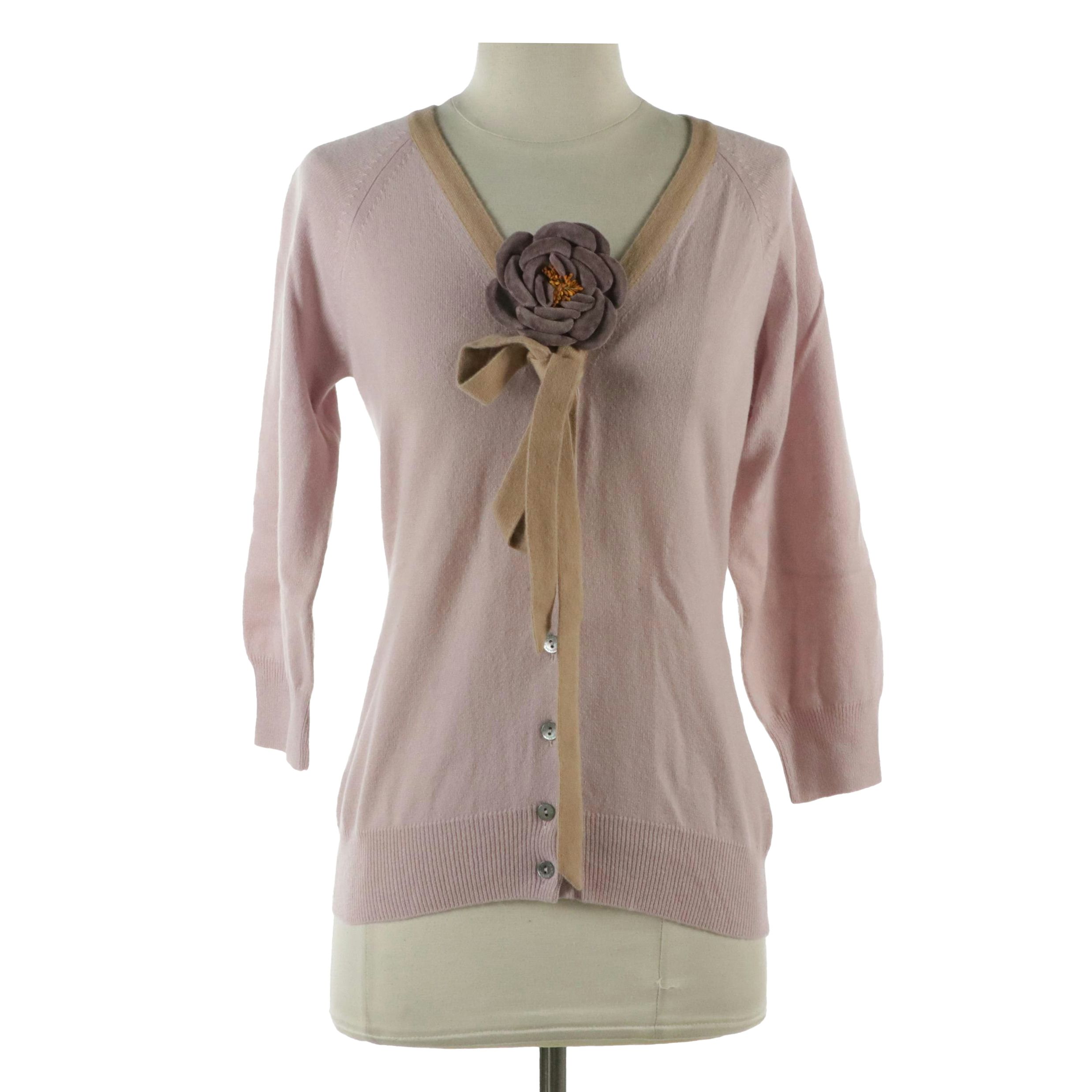 Dolce & Gabbana Lilac Cashmere Cardigan Sweater Floral Brooch Detail with Tags