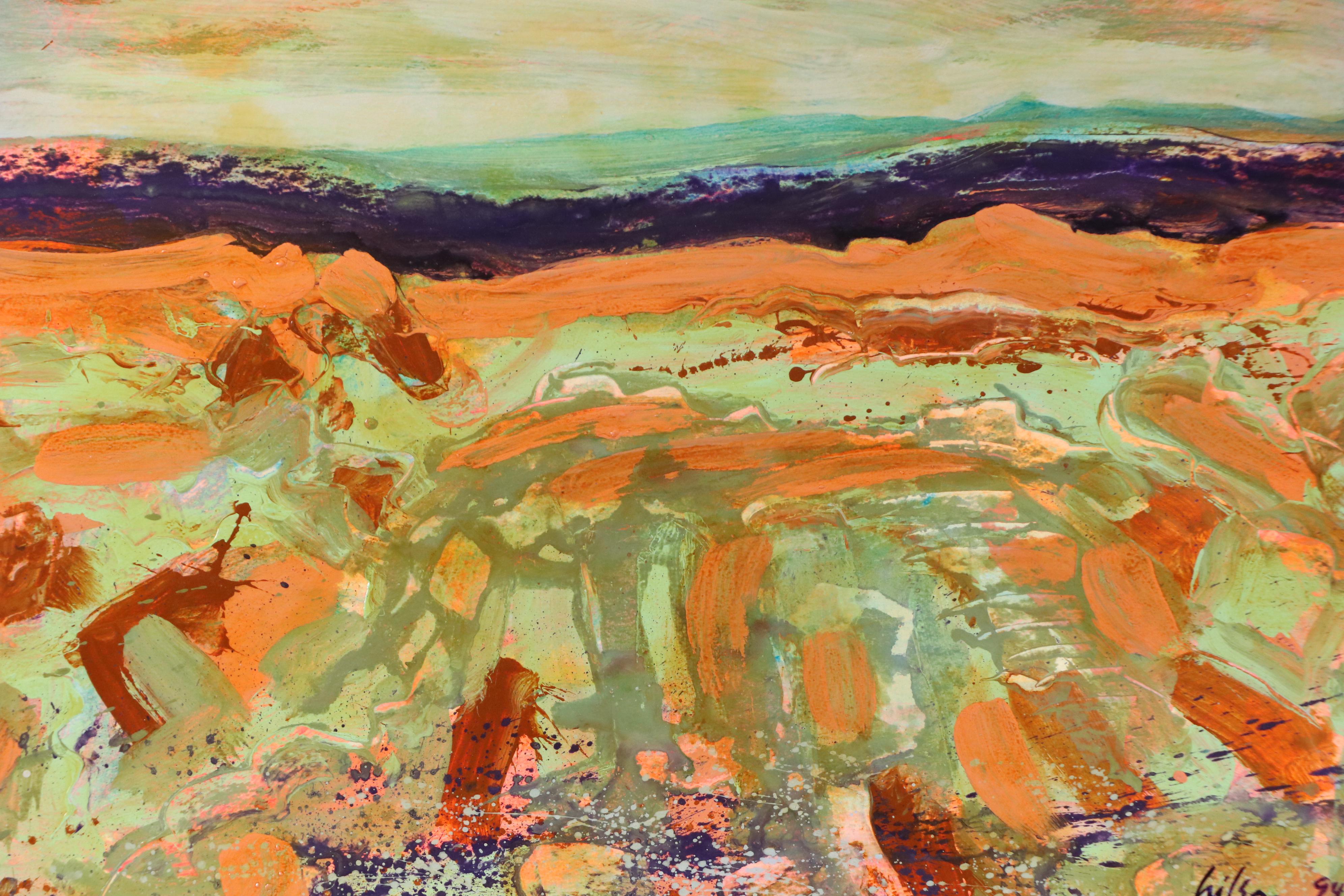 Harry Hilson Acrylic Painting of Abstracted Landscape, 1994