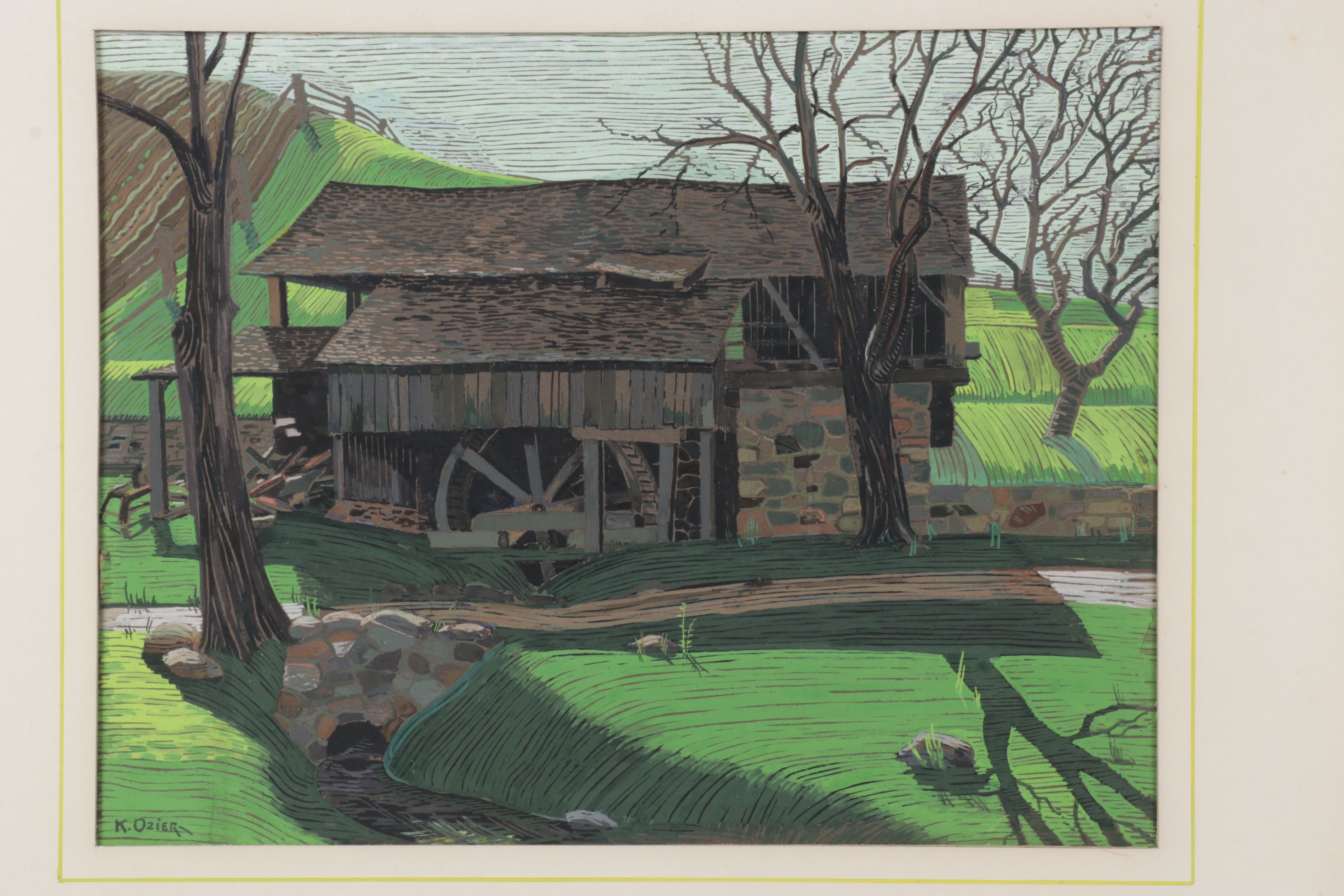 Kenneth Ozier "Moses Mill" Linocut, 1932