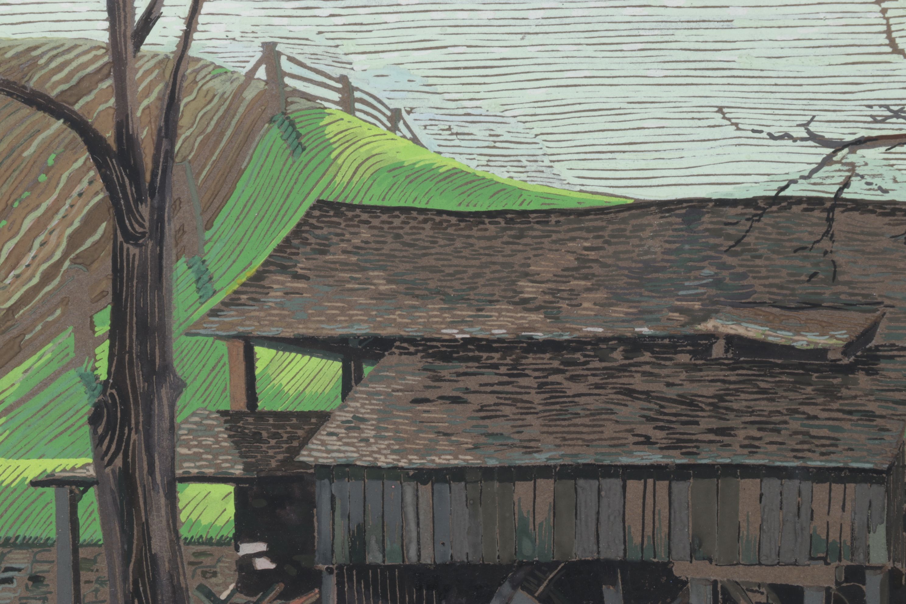 Kenneth Ozier "Moses Mill" Linocut, 1932