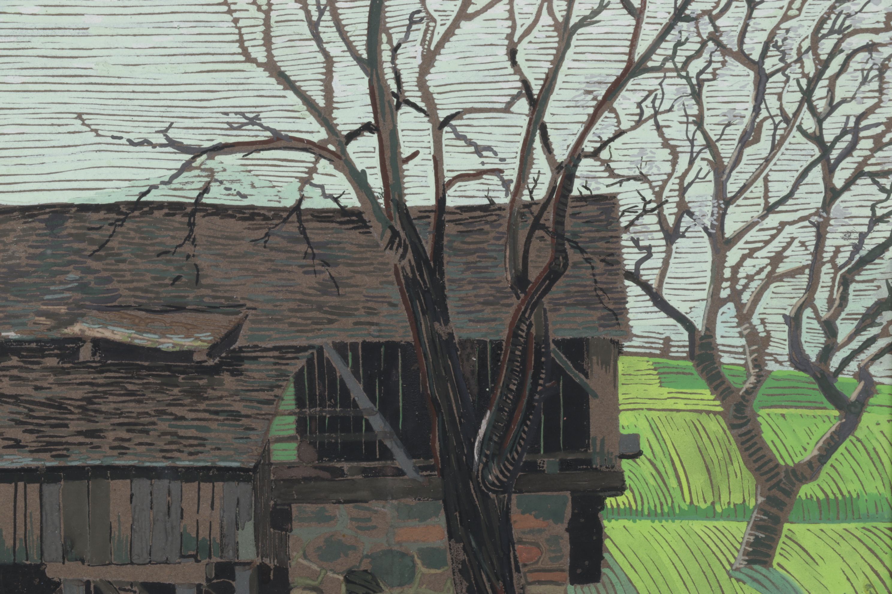 Kenneth Ozier "Moses Mill" Linocut, 1932