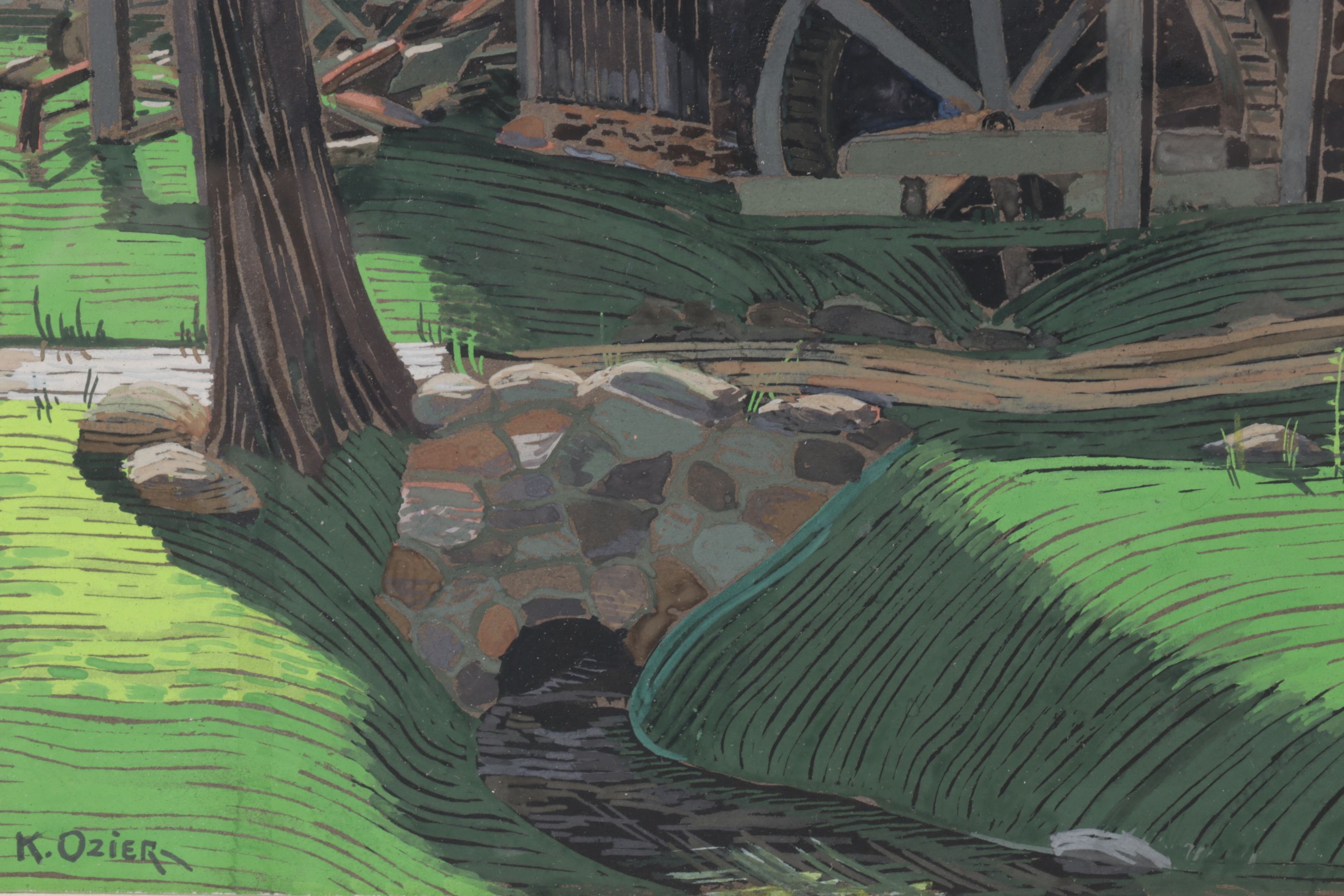 Kenneth Ozier "Moses Mill" Linocut, 1932