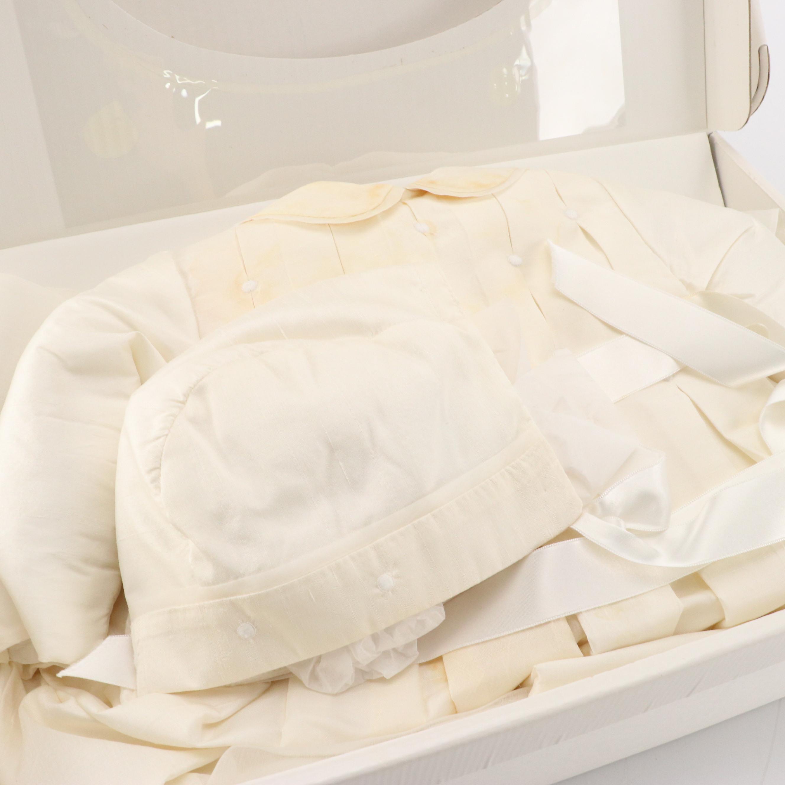Infants Baby Dior Silk Christening Gown with Christening Pak Preservation Box