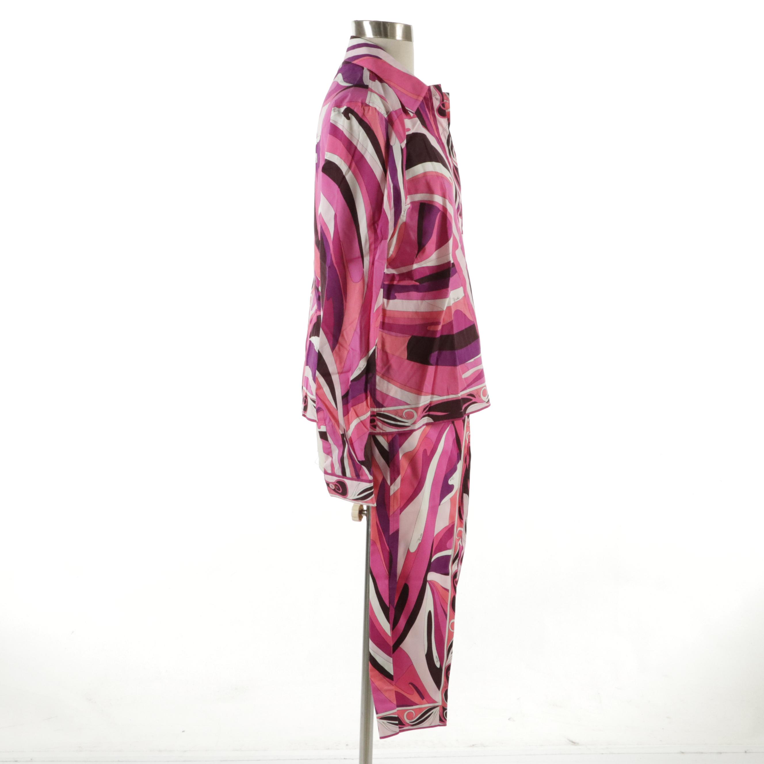 Emilio Pucci Cropped Pant Top Set Abstract Print Cotton Blend with Tags
