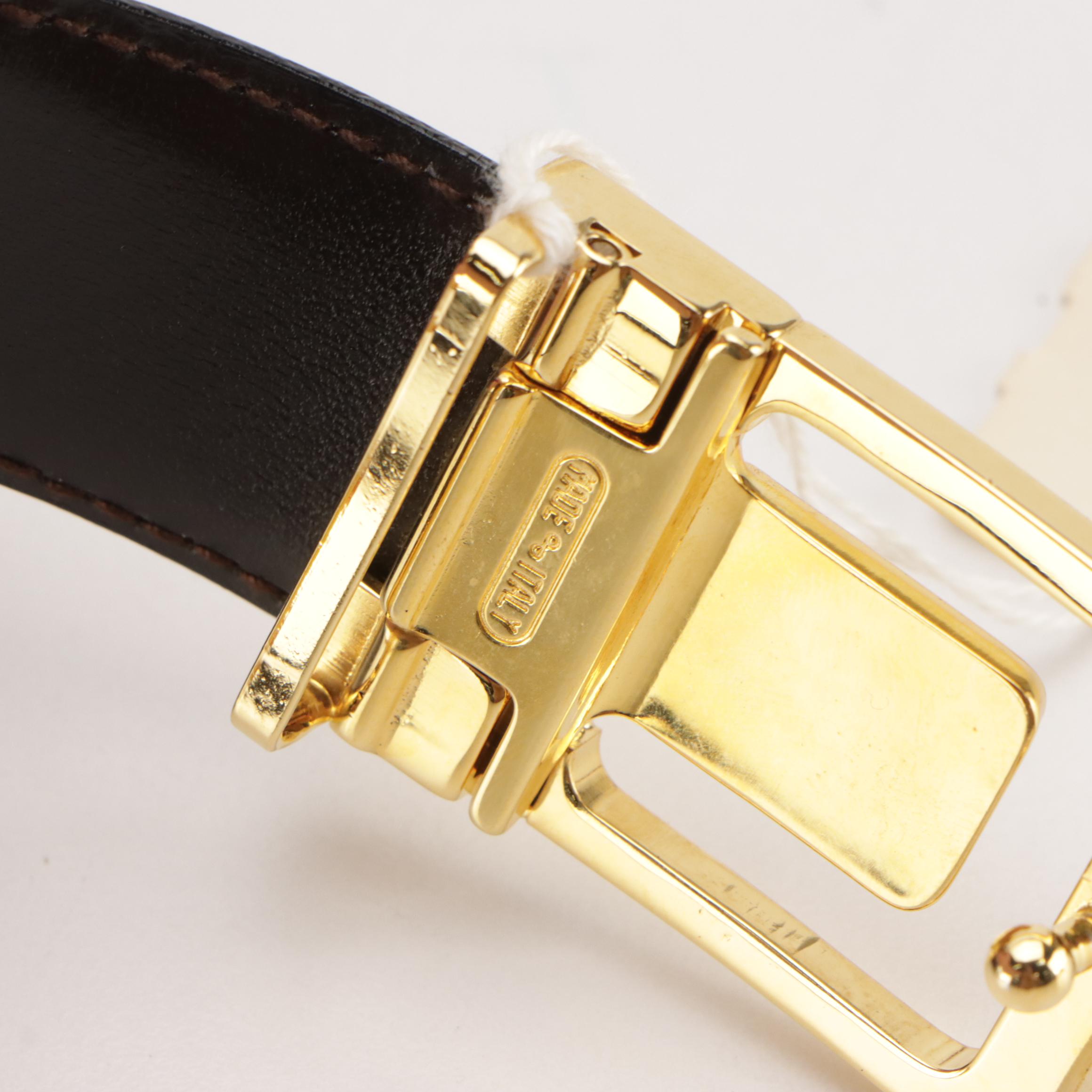 Celine Triomphe Logo Buckle Reversible Black/Brown Leather Belt