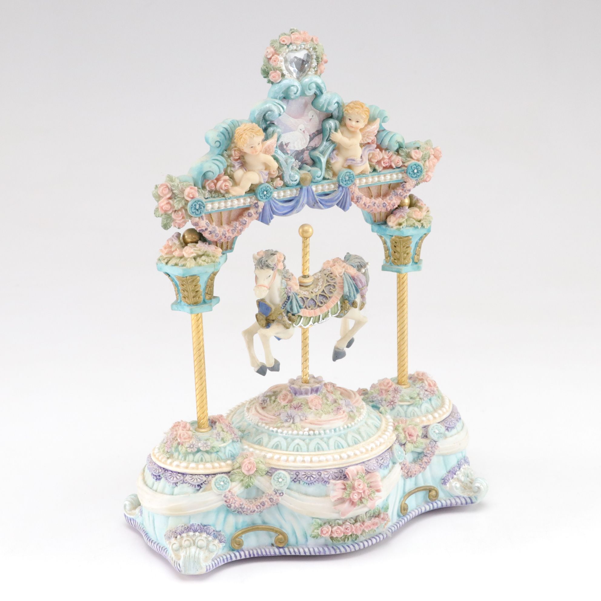 Musical Princess Carriage with Animated "Angel and Gazebo Fountain" & Carousels